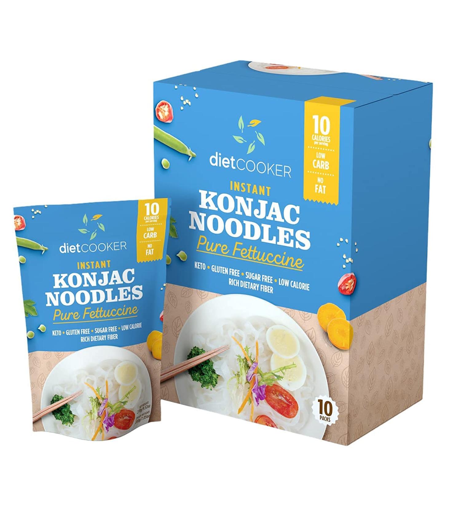 (Pack of 10) DIET COOKER Premium Konjac Noodles - Shirataki Fettuccine | Keto & Vegan Friendly - 9.52 oz | Low Calorie, Zero Net Carbs, Odor Free, Ready to Eat | Healthy Diet Food - Buy Online on GoSupps.com