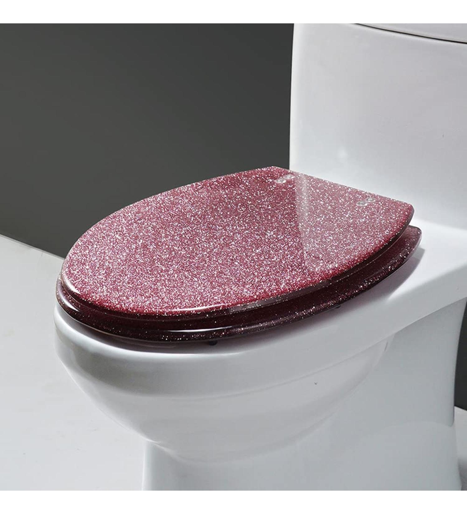 Resin Glitter Toilet Seat Sparkle Toilet Seat Cover Round Oval Easy Installation and Cleaning Soft Close Toilet Seat(Gold Silver Black Pink) Silver Little Surprise - Buy Online on GoSupps.com