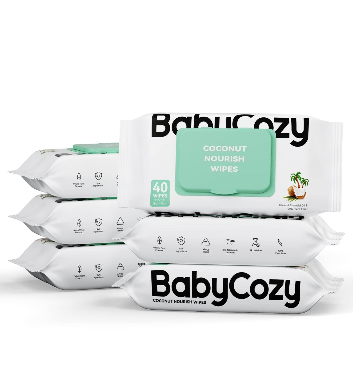 Babycozy 2-in-1 Moisturizing Baby Wipes - 100% Biodegradable & Hypoallergenic - 240 Count (Pack of 6) - Buy Online on GoSupps.com