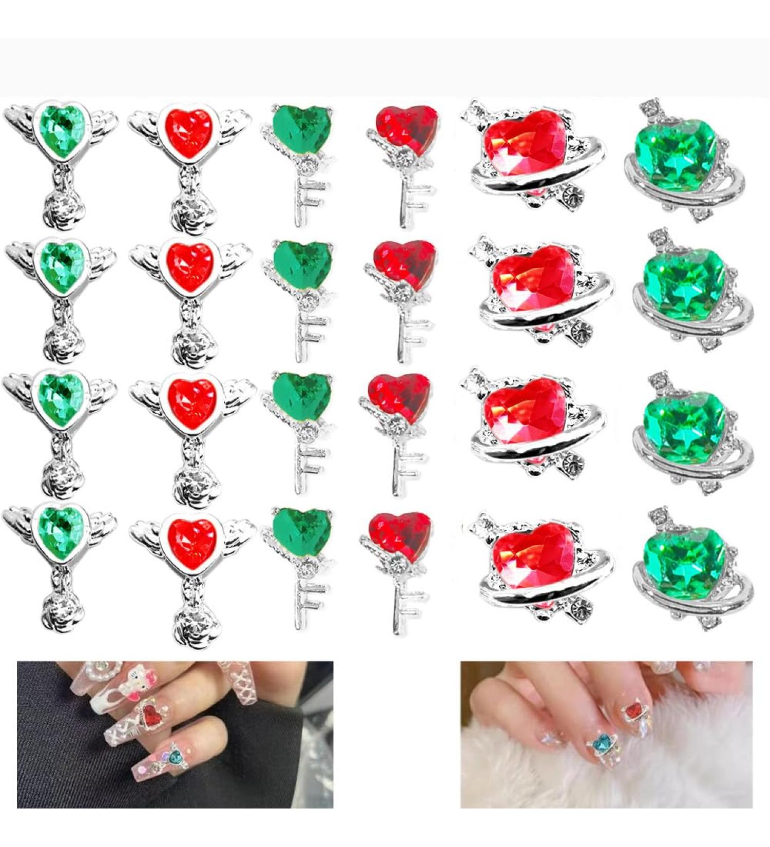 24pcs 3D Heart Zepter Zircon Nail Charms - Shiny Rhinestones & Flatback Diamonds for DIY Nail Art & Wedding Decor - Buy Online on GoSupps.com
