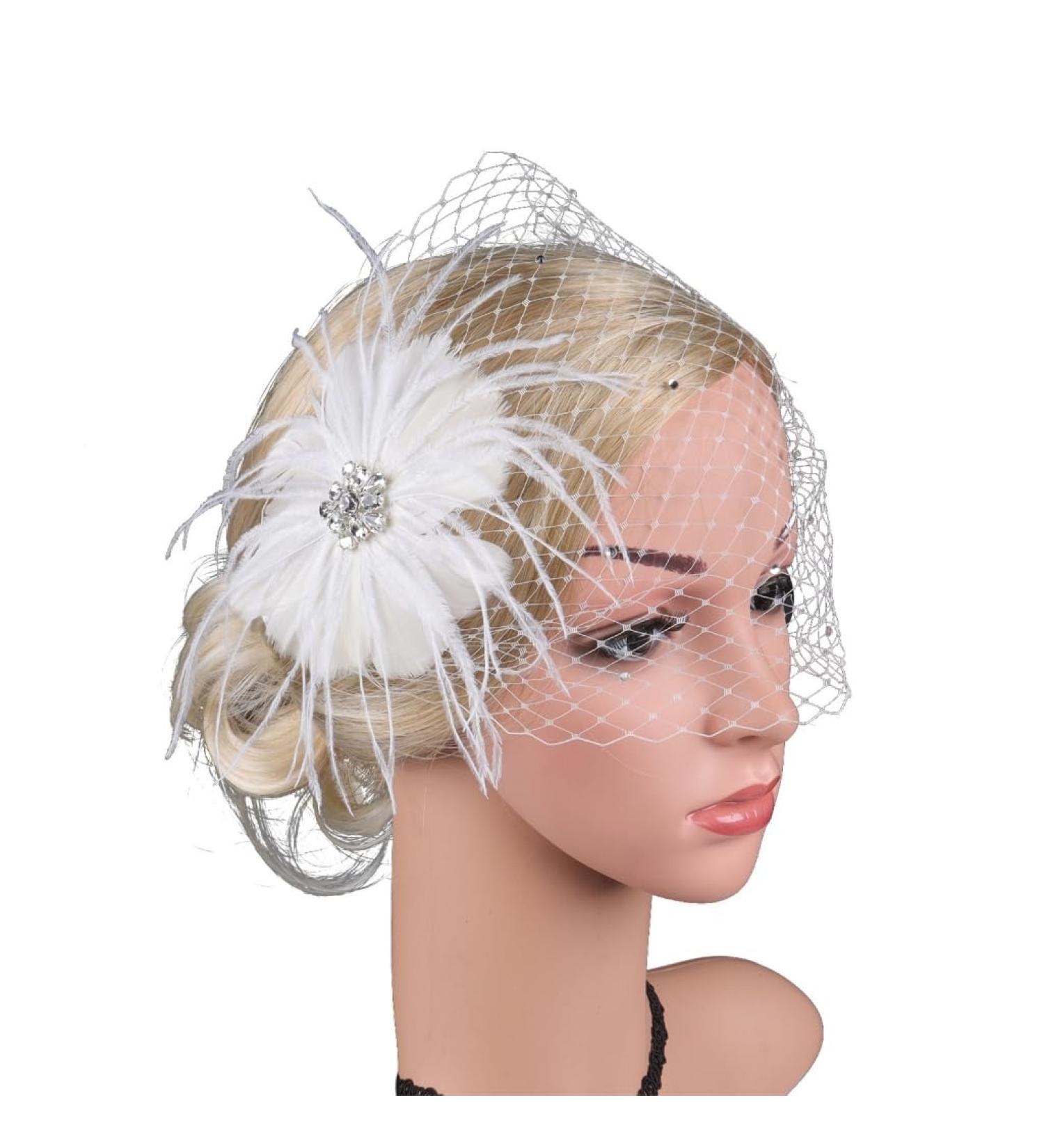 AJTUTUS Party Fascinator Hair Clip for Party Wedding Women Feather Mesh Fascinator Hair Pin Big Flower Church Headdress - Buy Online on GoSupps.com