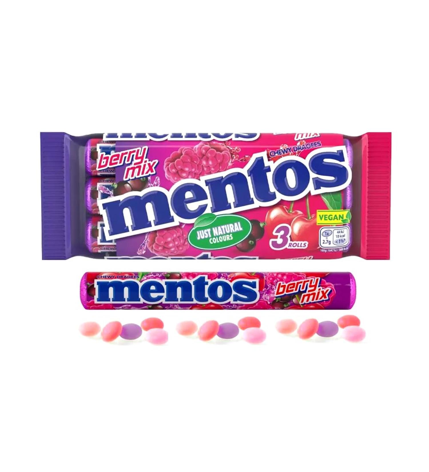 Mentos Chewy Dragees Berry Mix Vegan 3 Rolls Multipack 114g - Pack of 2 - Buy Online on GoSupps.com