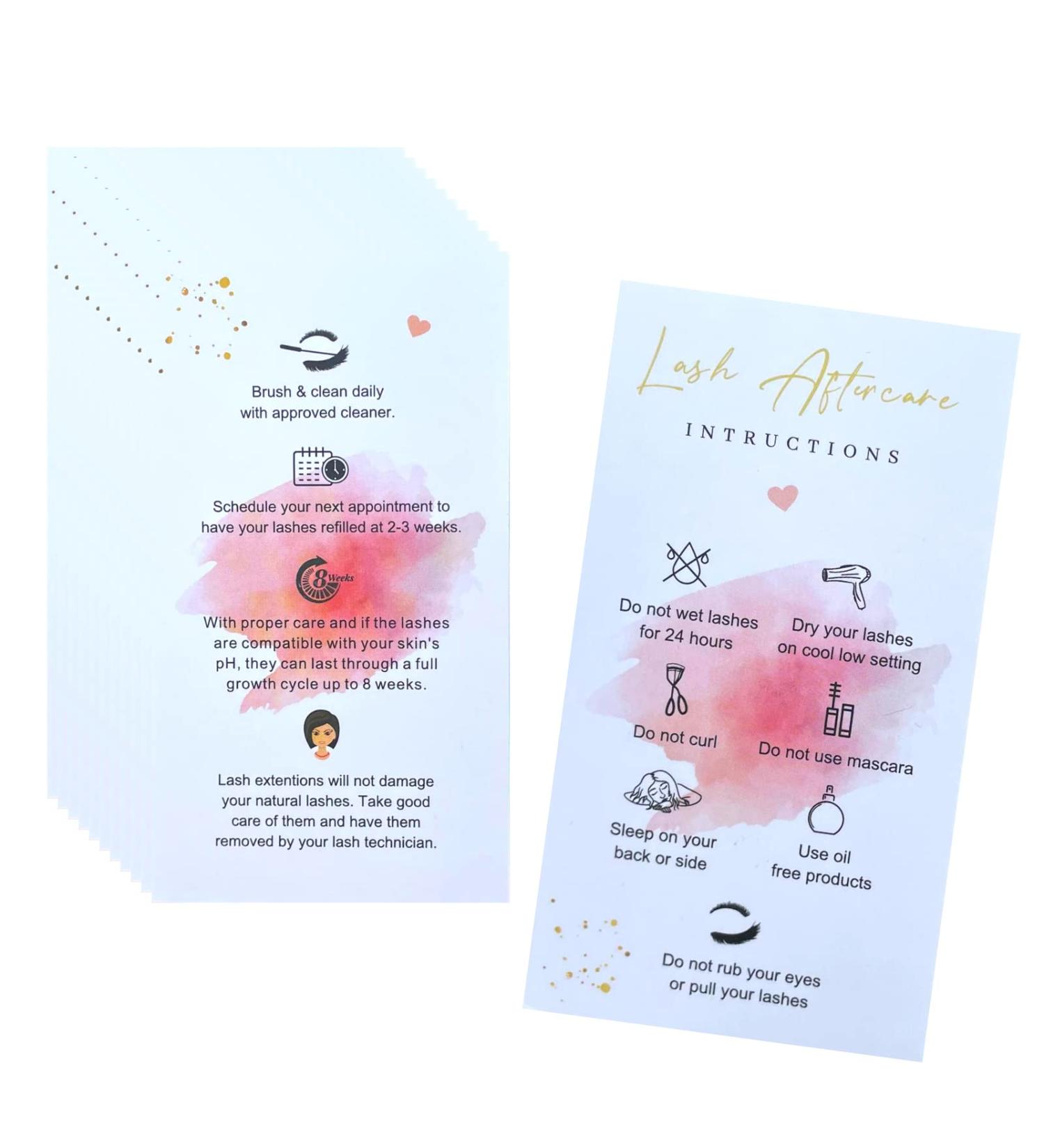 Lash Extension Aftercare Cards 3.5x2 Inch 100 Pack - Double Sided Eyelash After Care Instructions for Business - White&Gold Design - Buy Online on GoSupps.com