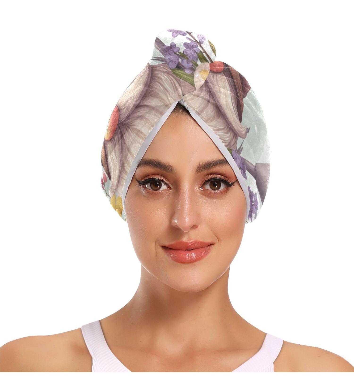 Eggs Floral Dwarf Hair Towel 2 Pack - Super Absorbent Quick Dry Hair Turbans for Women & Girls - Buy Online on GoSupps.com