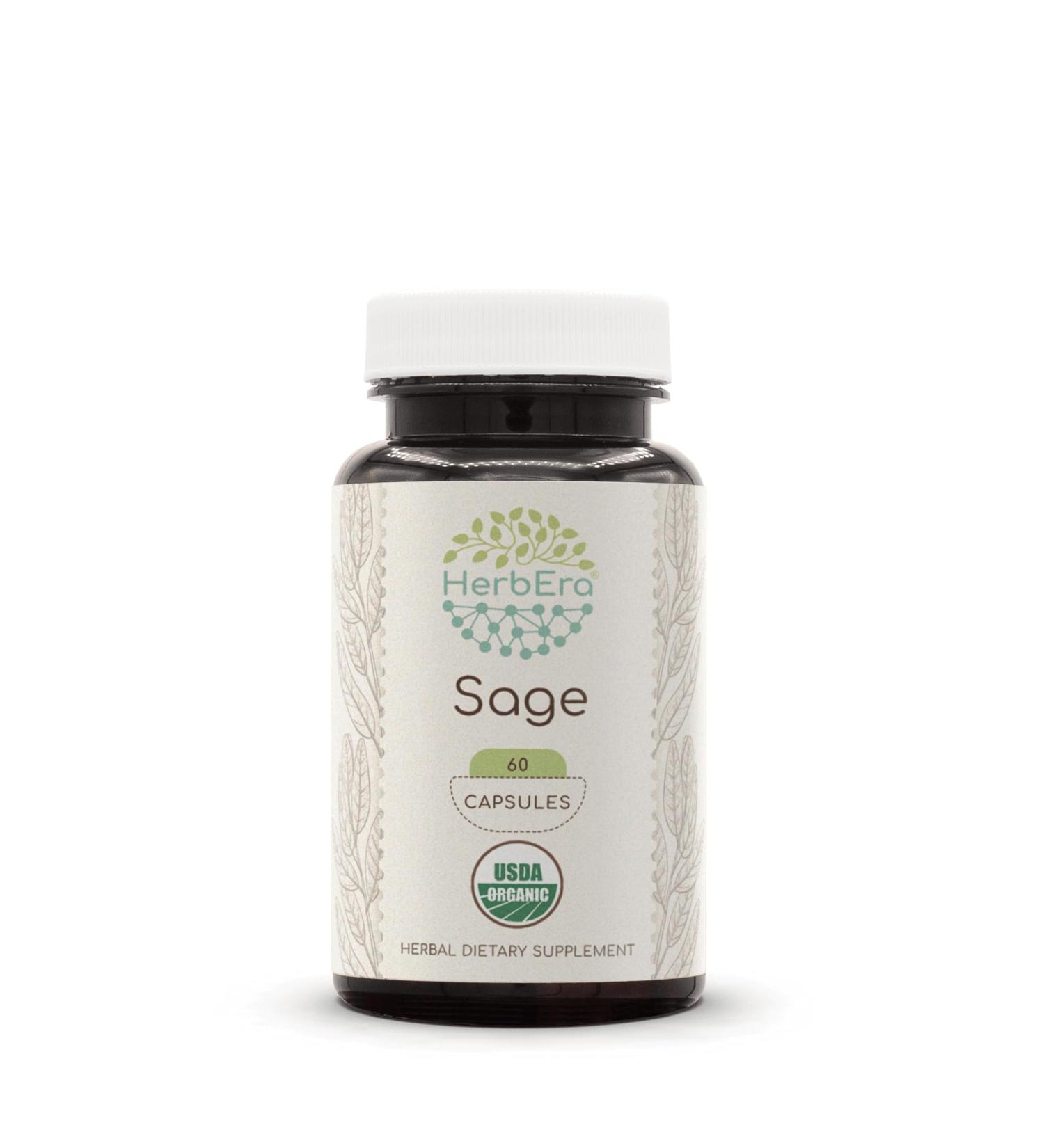 HerbEra Sage 60 Capsules, 500 mg, USDA Organic Sage (Salvia officinalis) Dried Leaf (60 Capsules) 60 Count (Pack of 1) - Buy Online on GoSupps.com