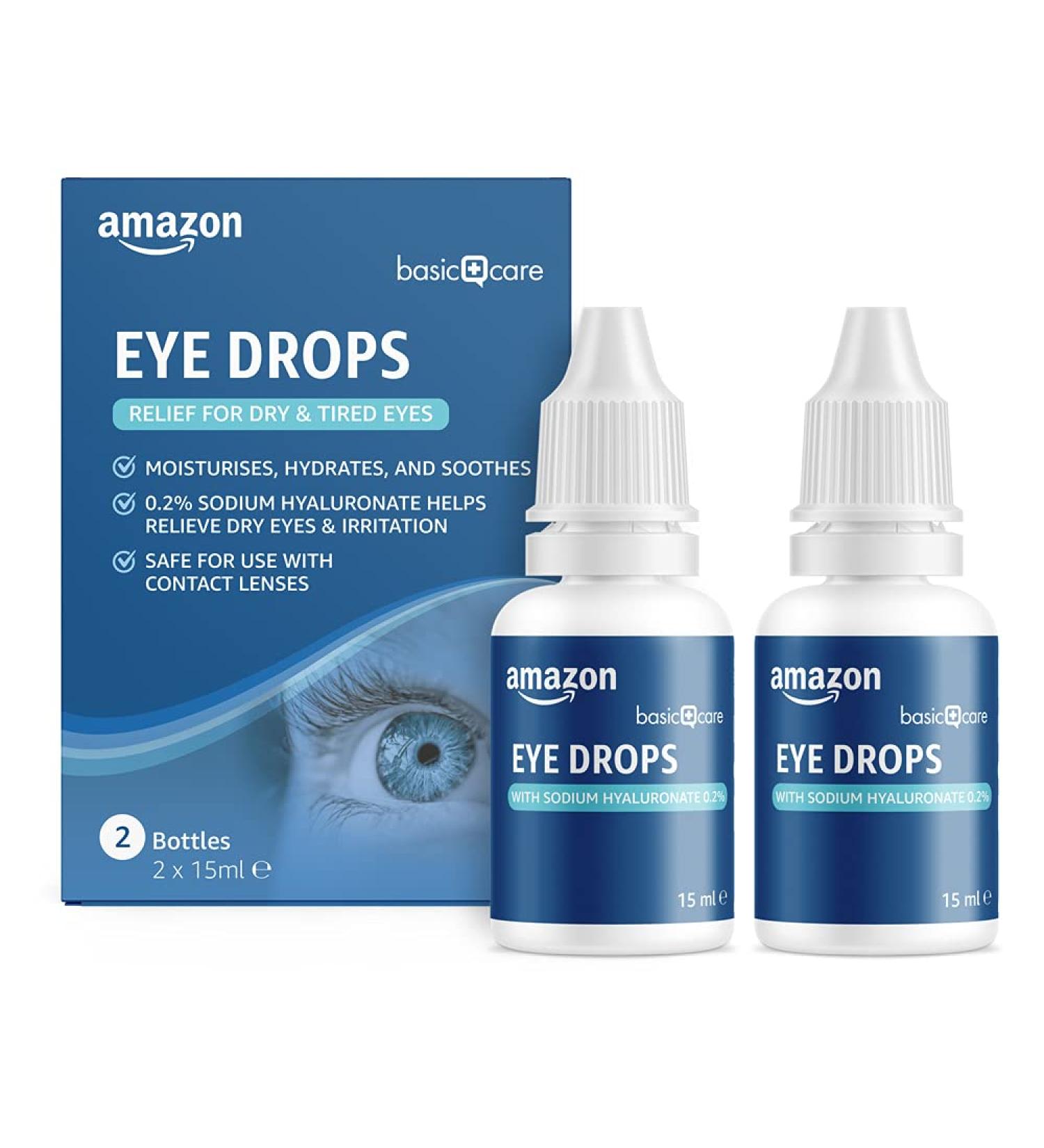 Amazon Basic Care Eye Drops with Sodium Hyaluronate 0.2% 15 ml Pack of 2 - Buy Online on GoSupps.com