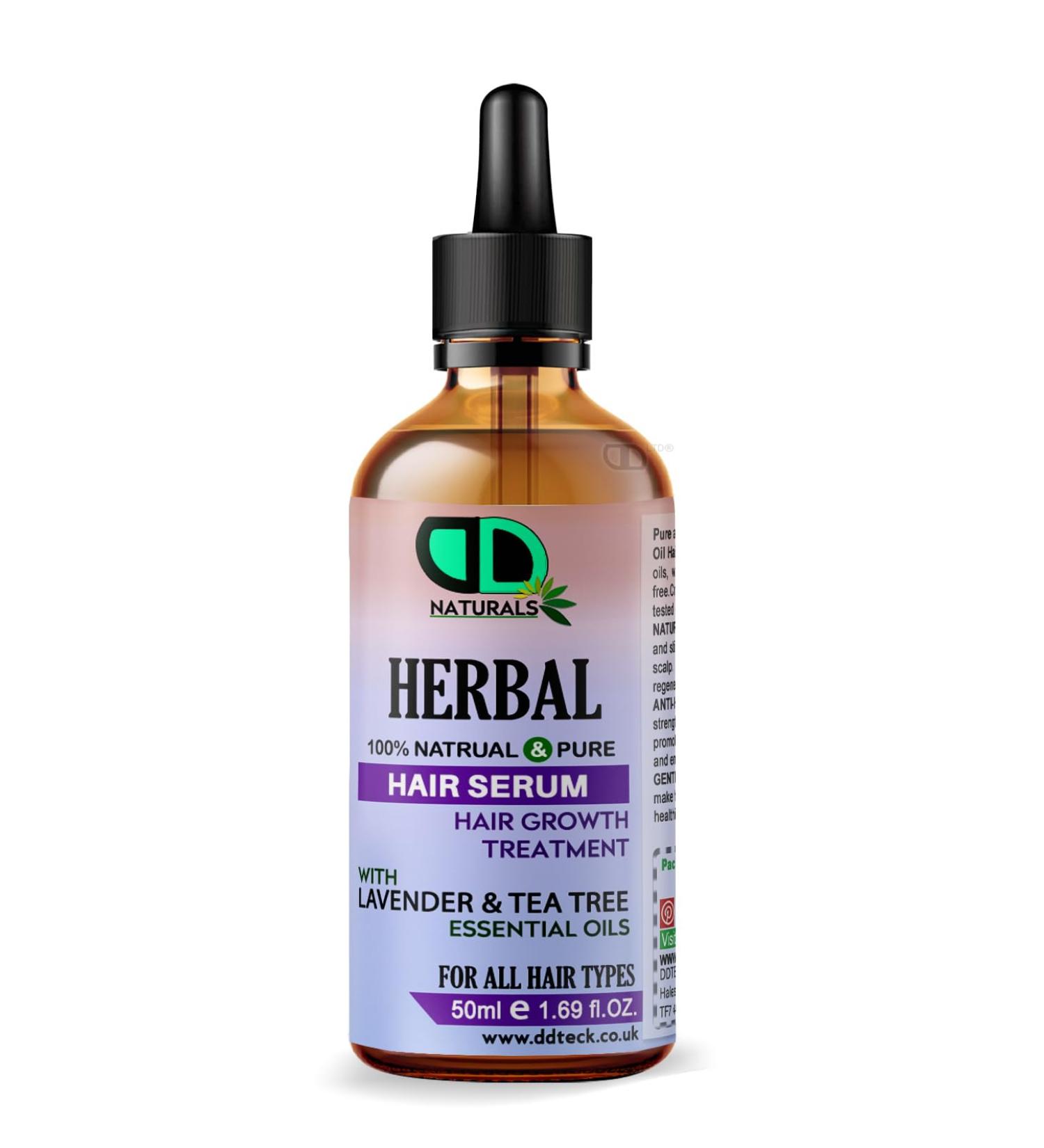 DD teck Herbal Hair Serum - 100% Natural Hair Growth Oil with Lavender and Tea Tree - Soothing Anti-Hair Loss & Scalp Formula - 50ml Vegan & Cruelty Free