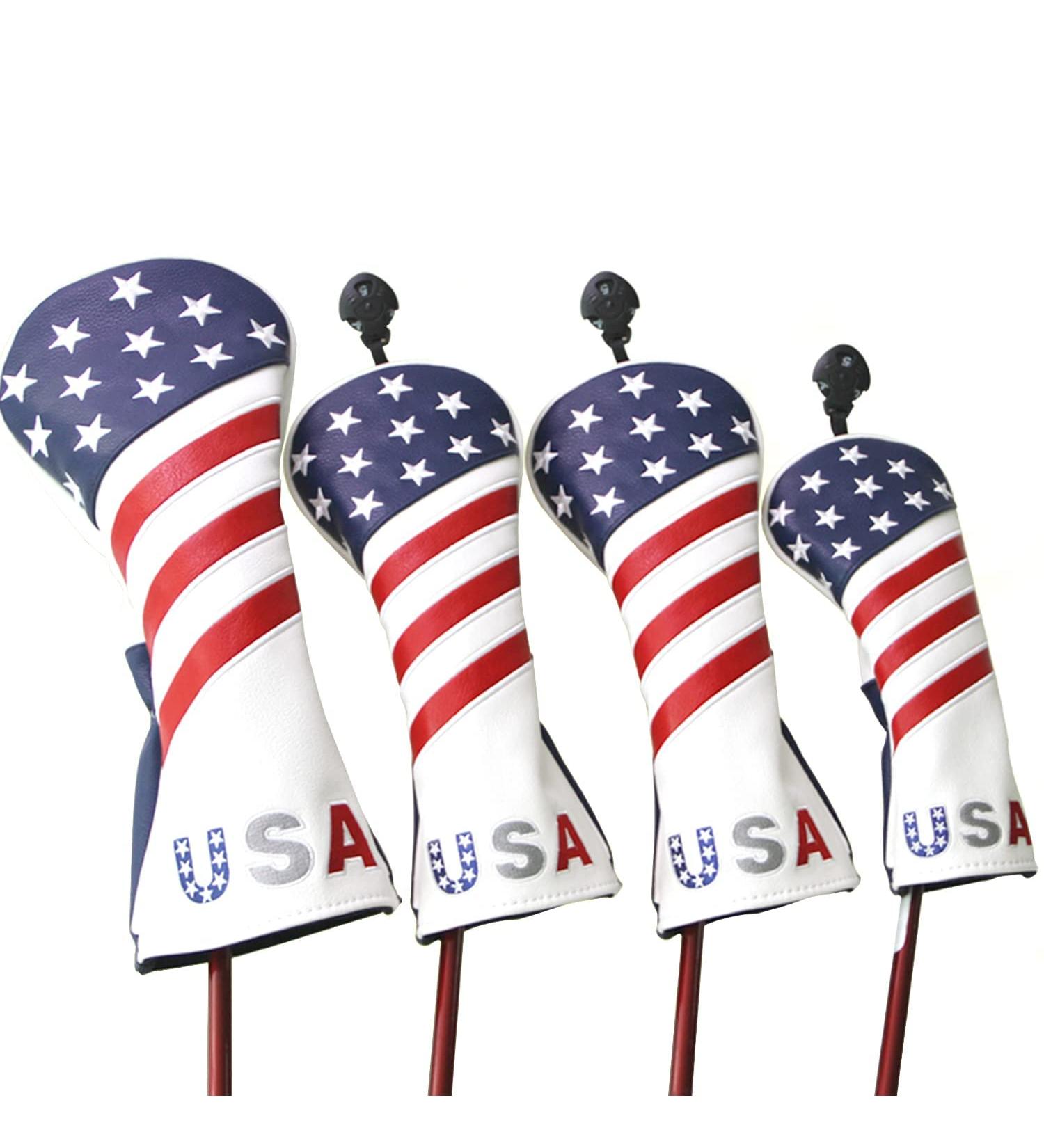 GLOOF USA Stars and Stripes Golf Head Covers for Fairway Woods, Driver, Hybrid - Leather Headcovers with Interchangeable ID Tags - Set of 3 (1, 3, 5) - Buy Online on GoSupps.com