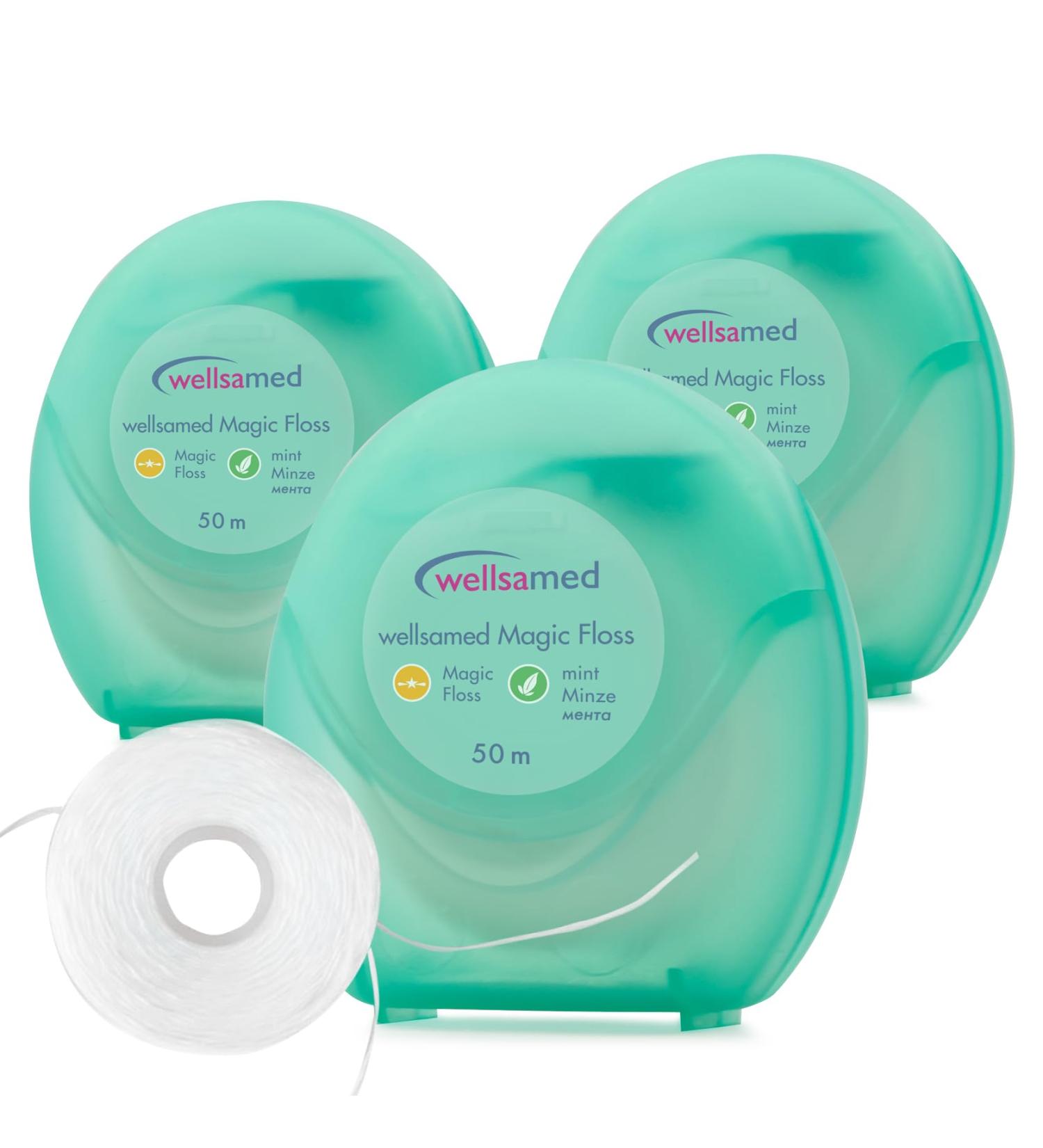 Wellsamed Unwaxed Fluffy Dental Floss - Mint Flavor (3 Pack) | 50m Dispenser | International Shipping - Buy Online on GoSupps.com