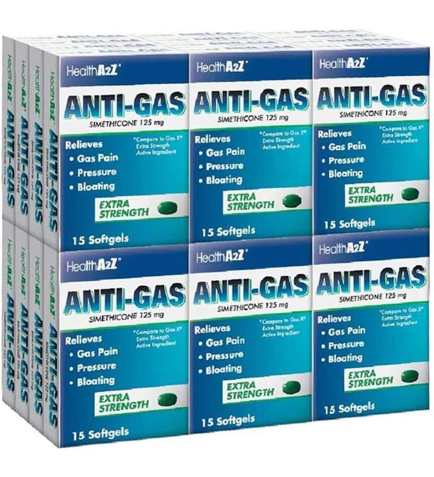 HealthA2Z Anti-Gas | Simethicone 125mg | Gas Relief | 15 Softgels (Pack of 24) | 360 Total Softgels | Value Pack - Buy Online on GoSupps.com