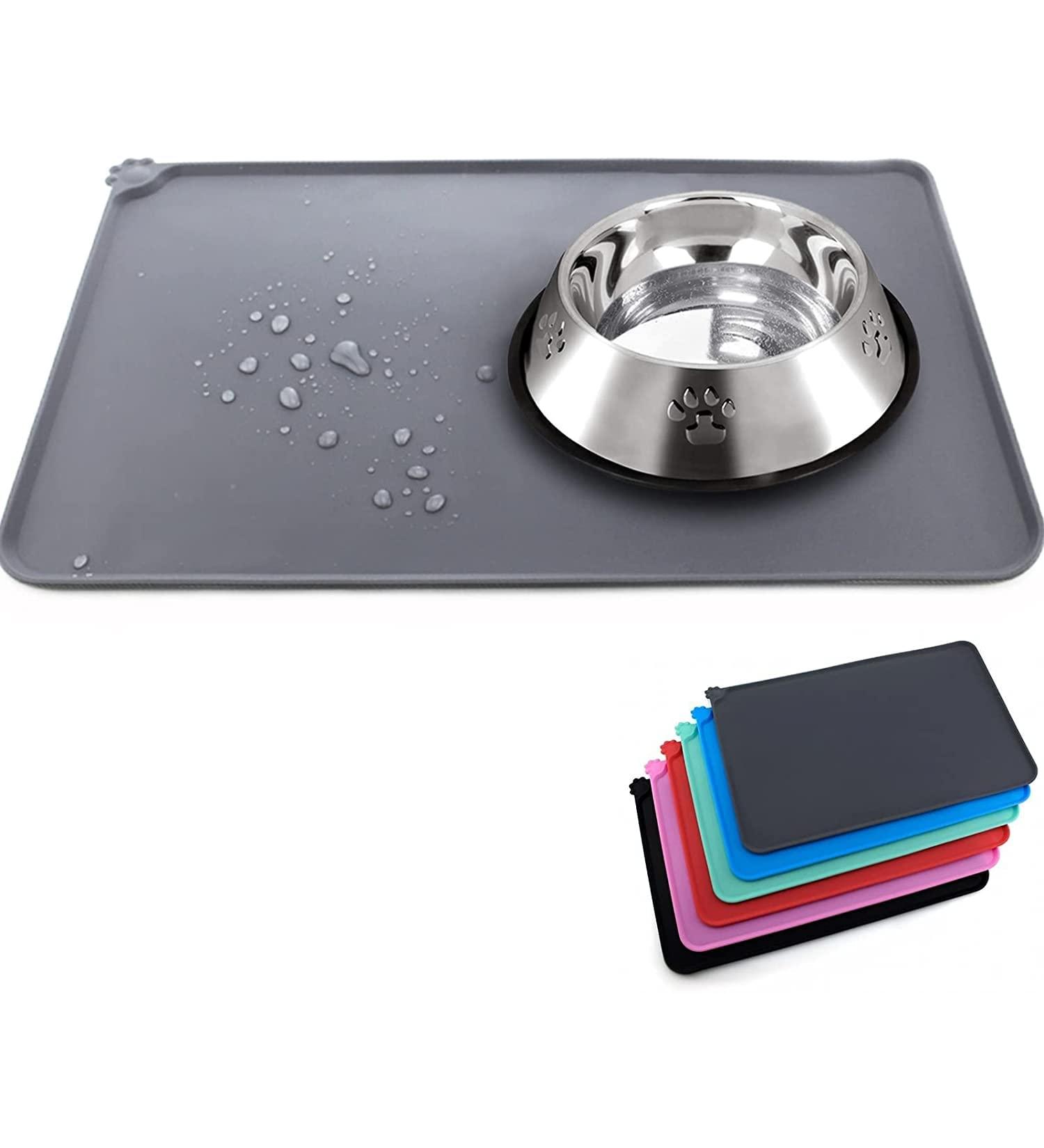 Dog Cat Food Mat Non Slip Waterproof Pet Feeding Mat Cat Dog Food Mat and Water Bowls Mat Silicone Pet Food Mat(47x30cm Grey) 47x30cm Grey - Buy Online on GoSupps.com