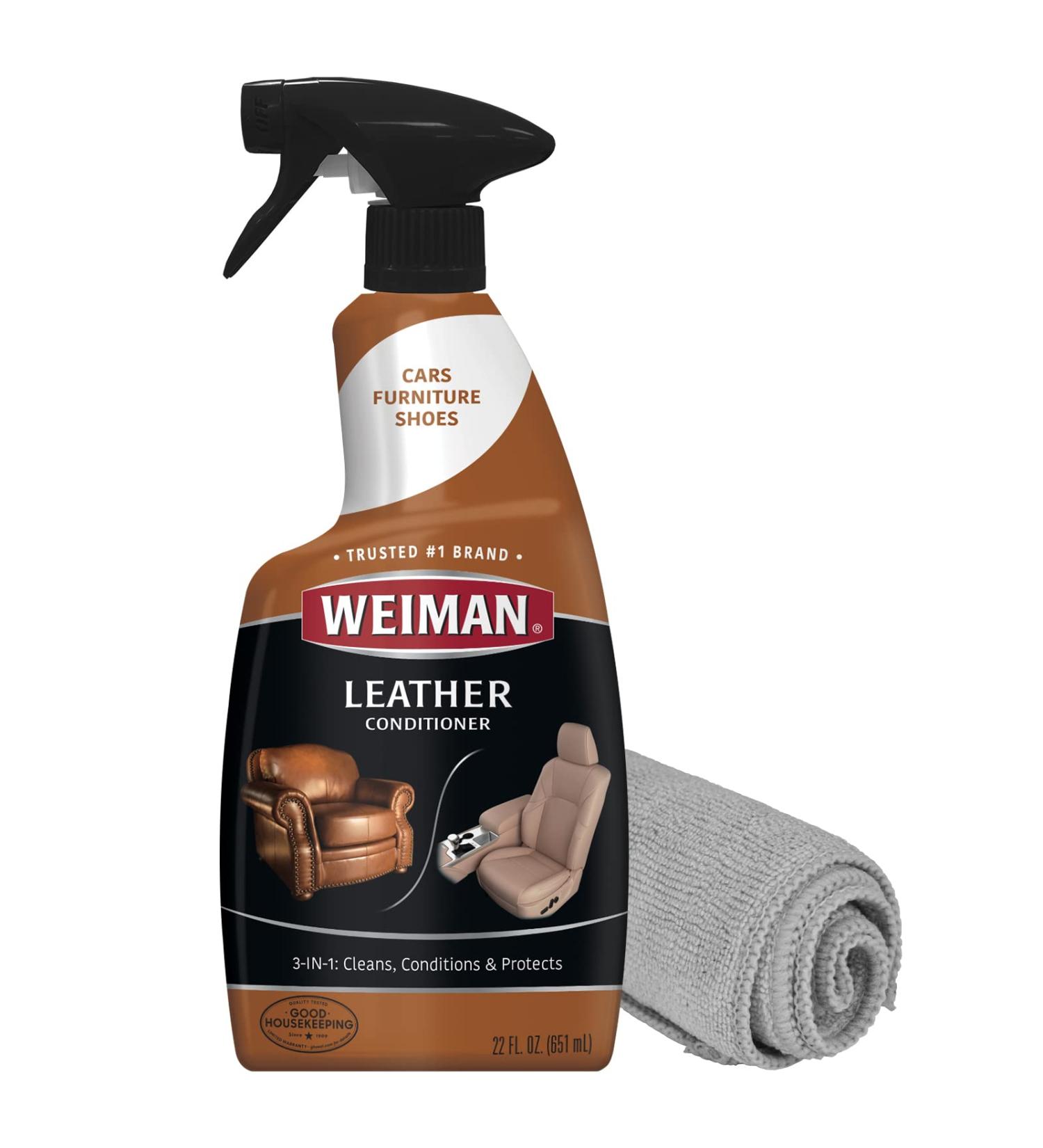 Weiman Leather Cleaner Polish & Conditioner 22oz - For Furniture, Car, Shoes, Boots, Couches - Includes Microfiber Towel - Buy Online on GoSupps.com