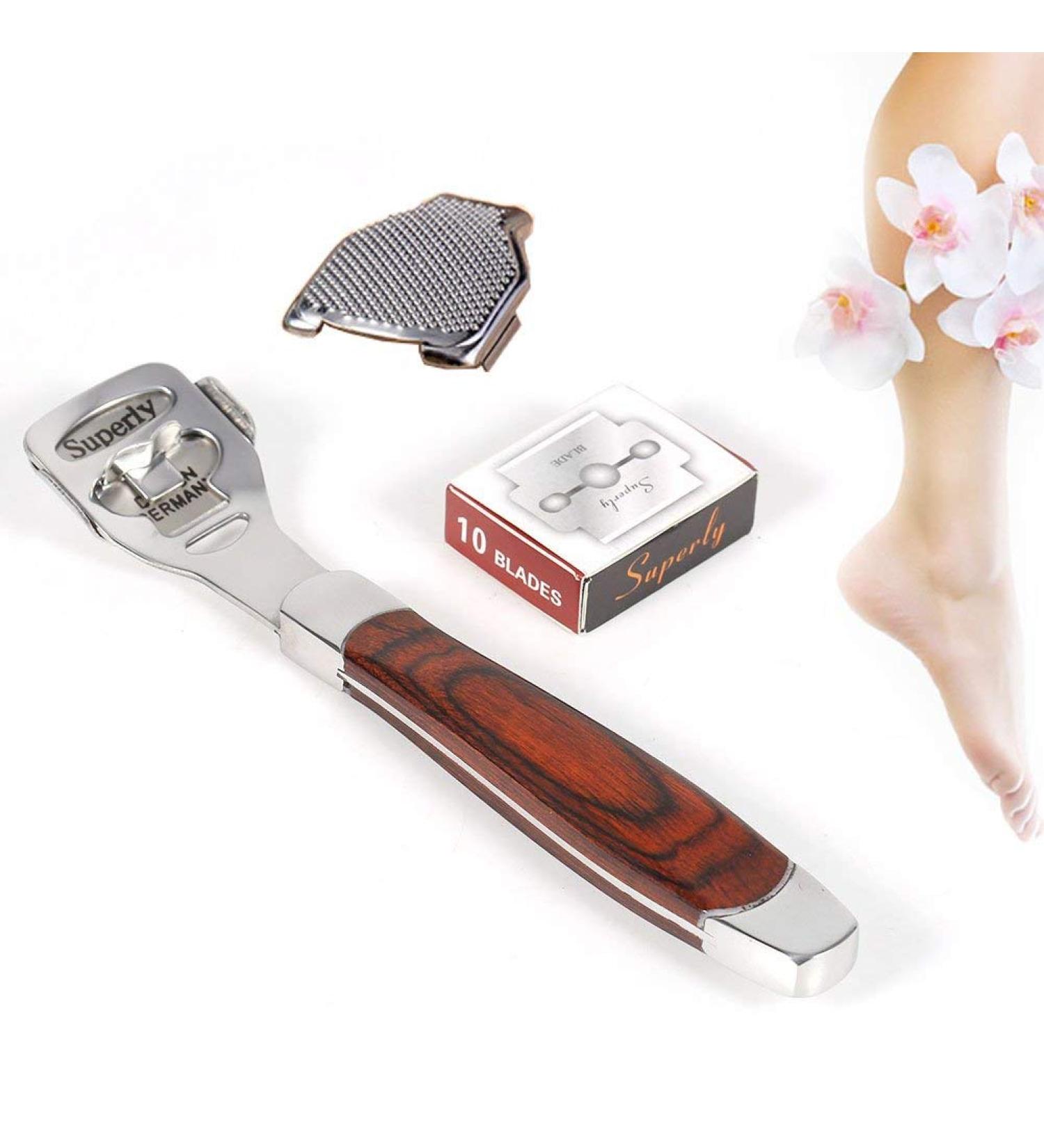 Multifunctional Wooden Handle Foot Scraper Set - Stainless Steel Dead Skin Removal for Cracked Feet Care - Buy Online on GoSupps.com