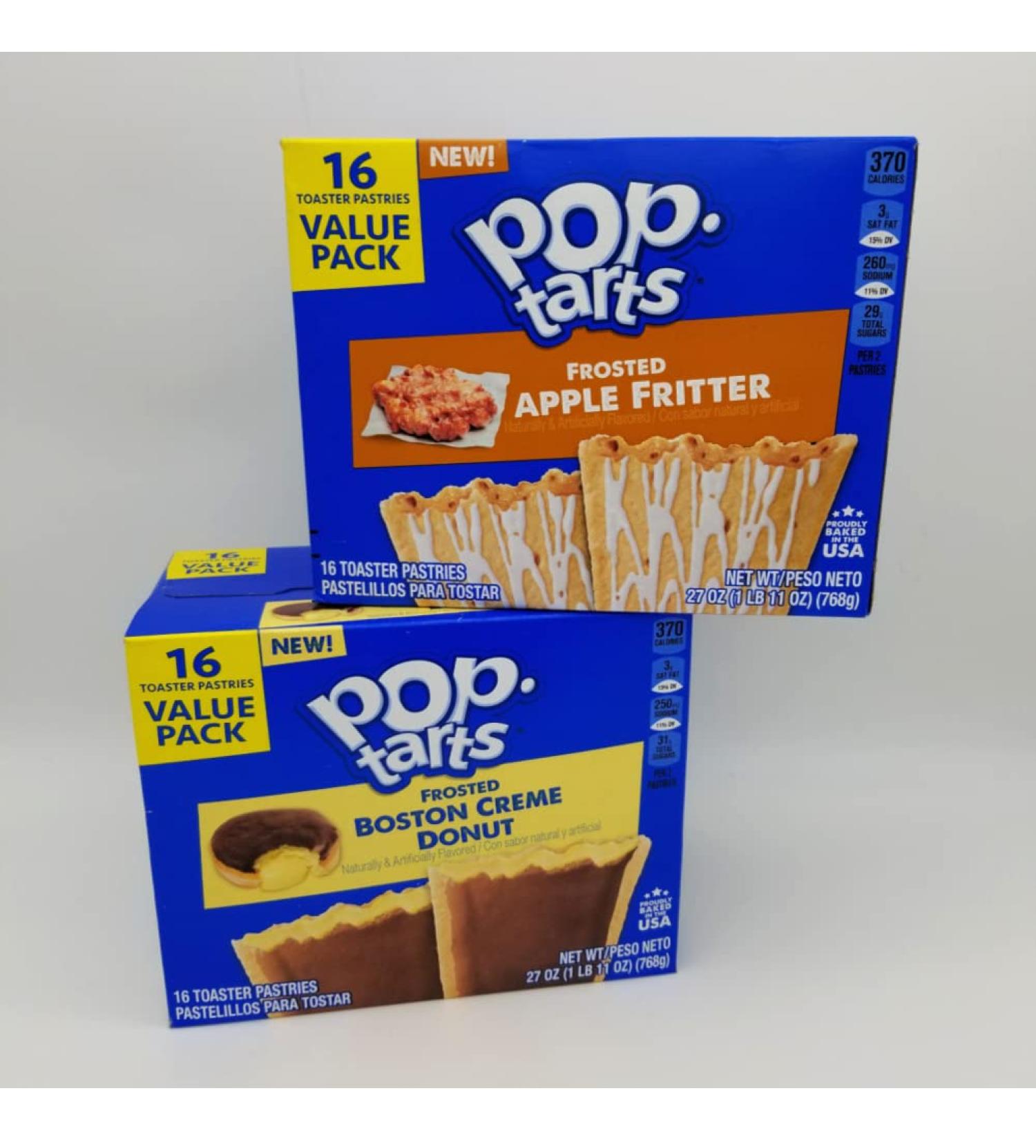 Pop-Tarts Toaster Pastries 16ct Value Pack Bundle: (1) Boston Creme Donut (1) Frosted Apple Fritter 32 Breakfast Toaster Pastries - Buy Online on GoSupps.com