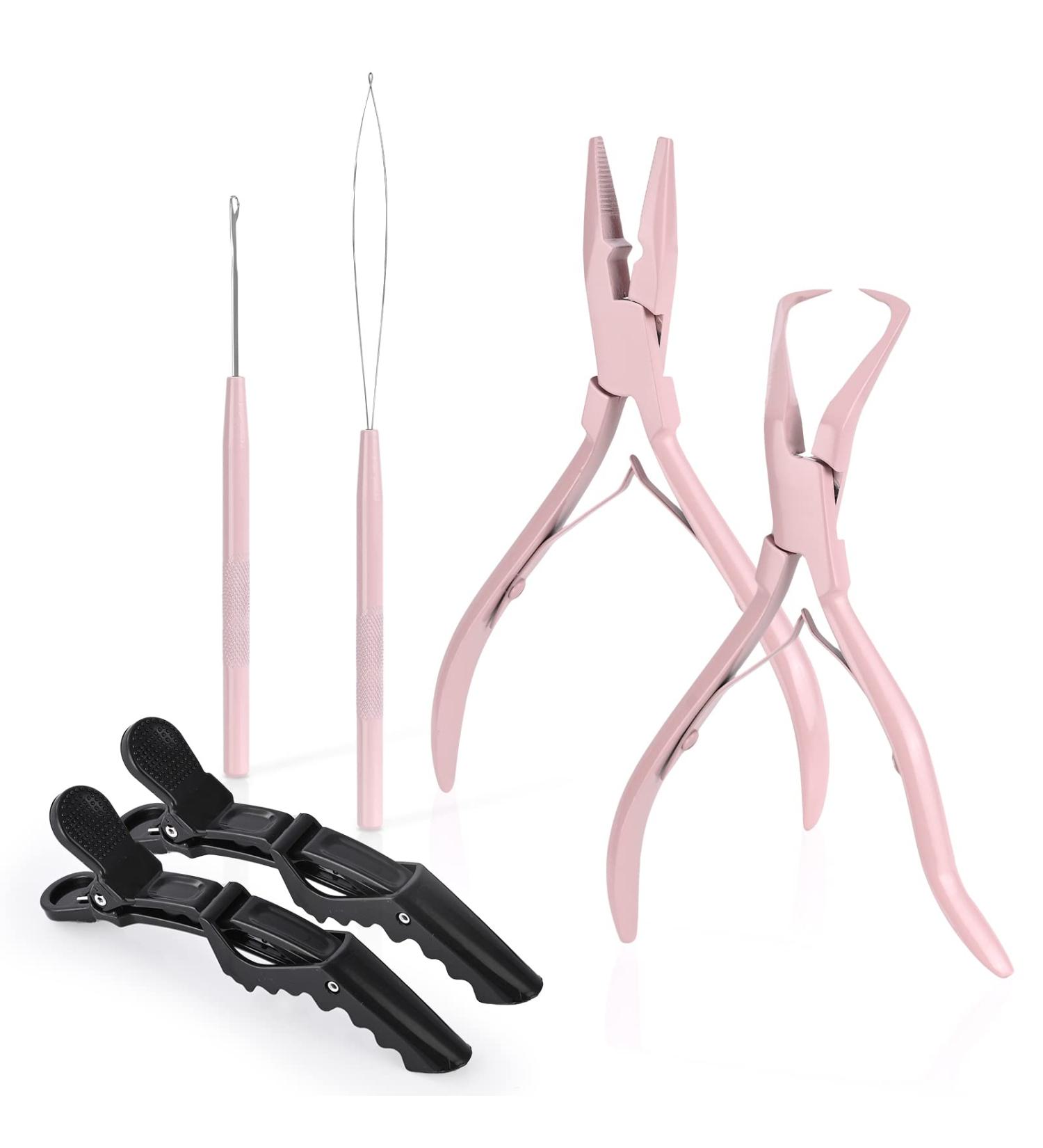 EHDIS Hair Extensions Tools Kit 2 Stainless Steel Pliers for Hair Apply&Remove Micro Ring Loop 2 Loop Needle Threader Pulling Hook 2 Clip Multi Functional Hair Extension Tool Pink - Buy Online on GoSupps.com