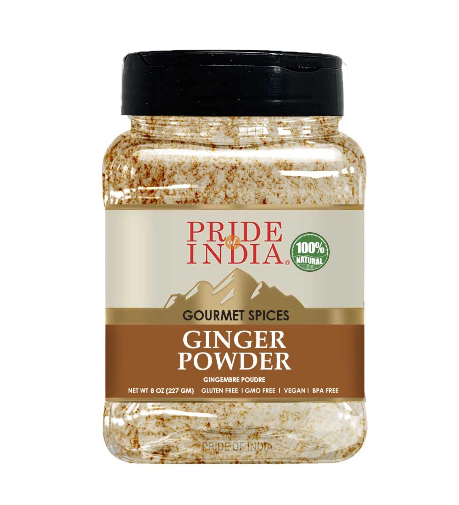 Pride of India Ginger Fine Ground Spice - 8oz. Fresh Root Powder for Cooking, Baking, Tea & More - No Additives - Easy to Store - Buy Online on GoSupps.com
