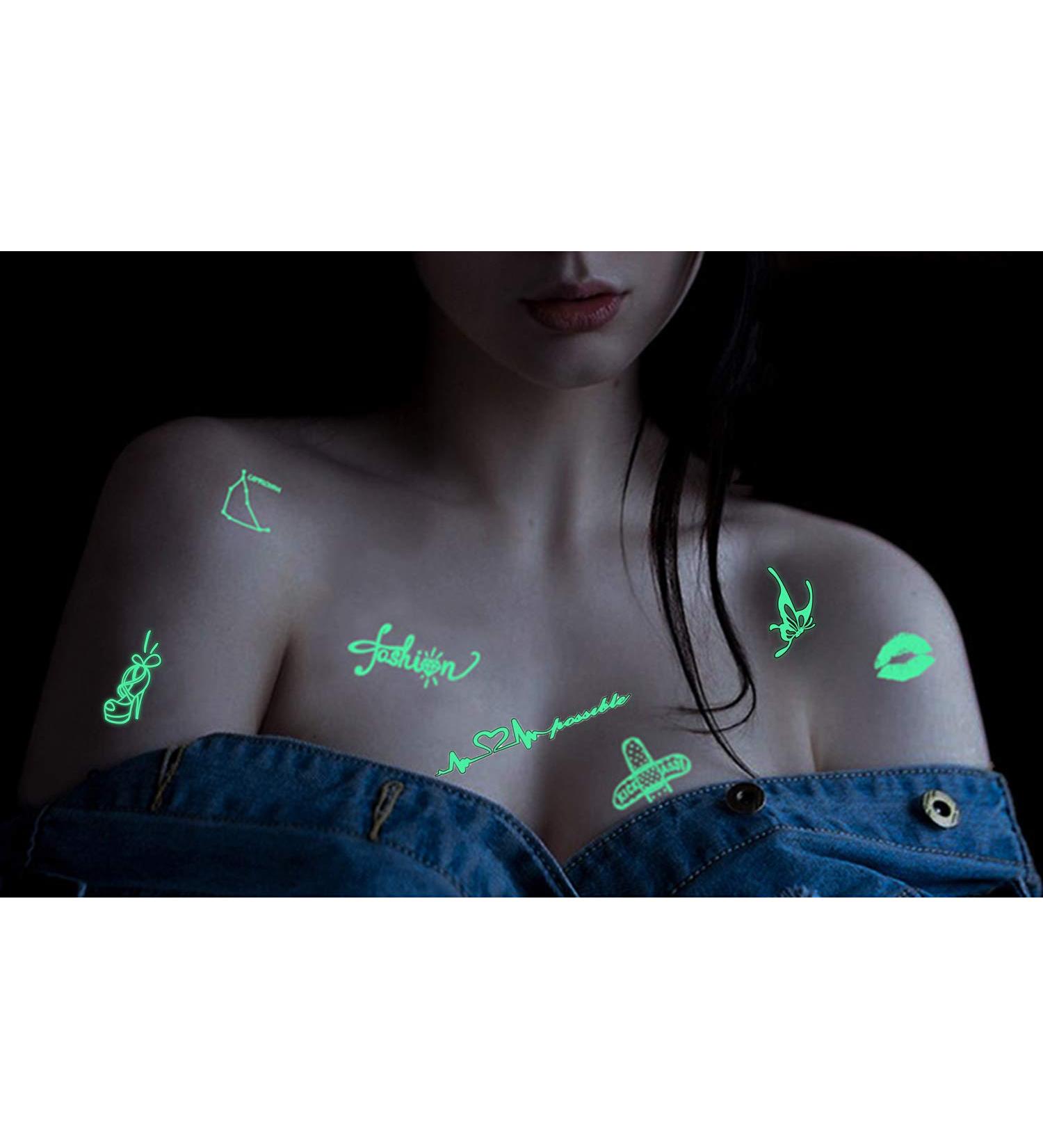 Green Luminous Glow in the Dark Stars Tattoo Stickers - Music Bar Party Temporary Tattoos for Women Girls - Buy Online on GoSupps.com