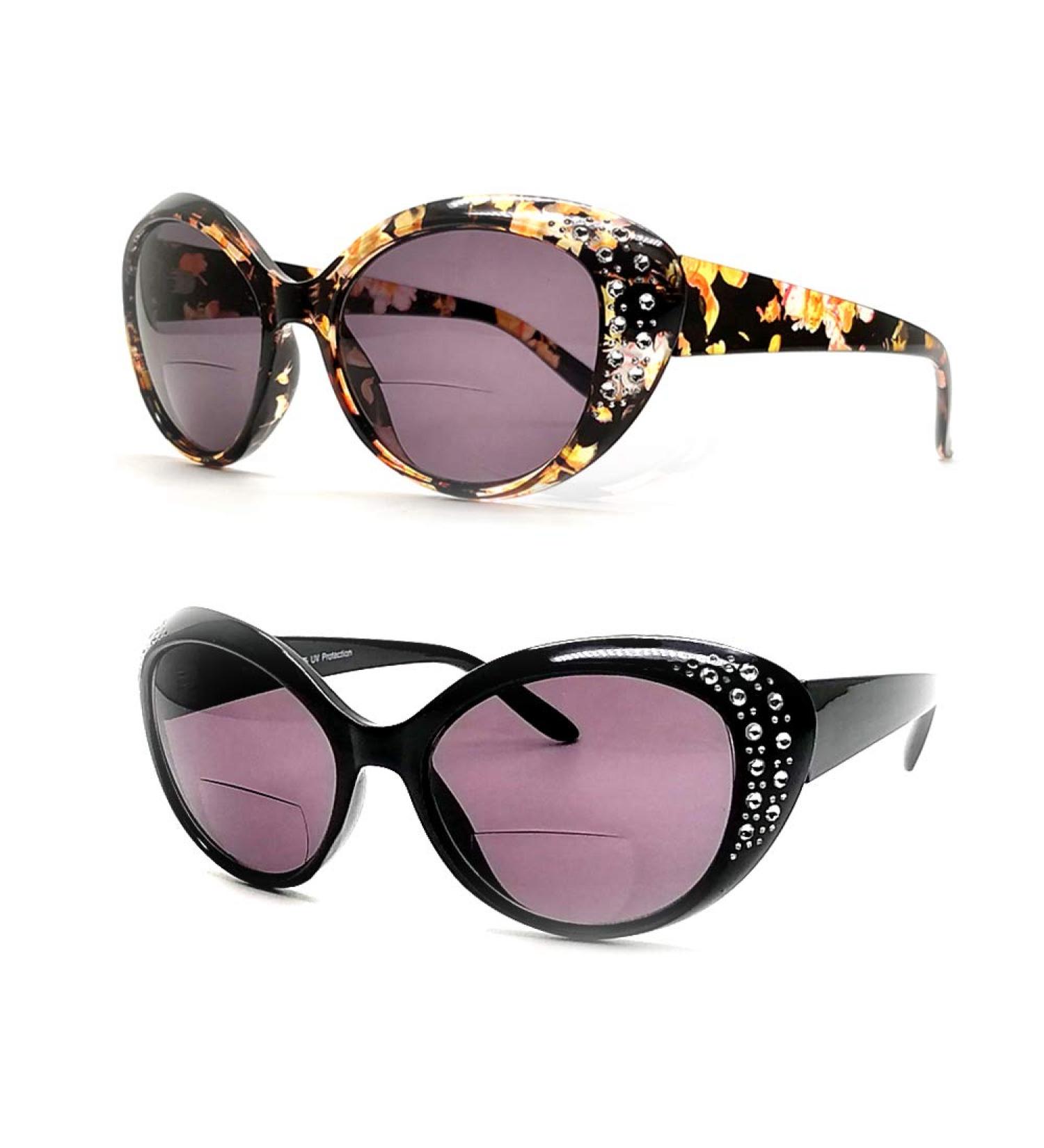 Bifocal Rhinestone Cateye Sunglasses for Women - Set of 2 with Free Pouches | 2.50 Magnification - Buy Online on GoSupps.com