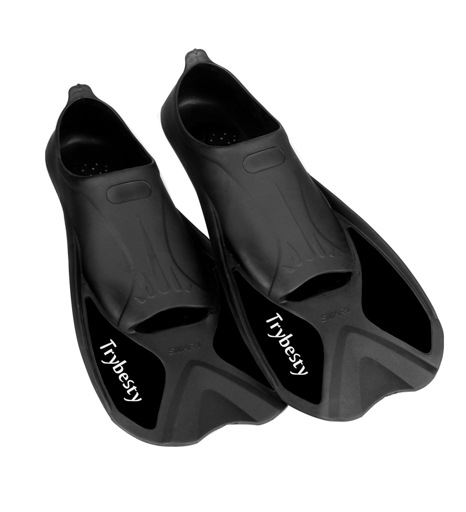 Trybesty Swim Fins Short Snorkel Flippers for Snorkeling & Diving - Black - Size M for Adult Men & Women (7.5-9 Men, 8.5-10 Women) - Buy Online on GoSupps.com