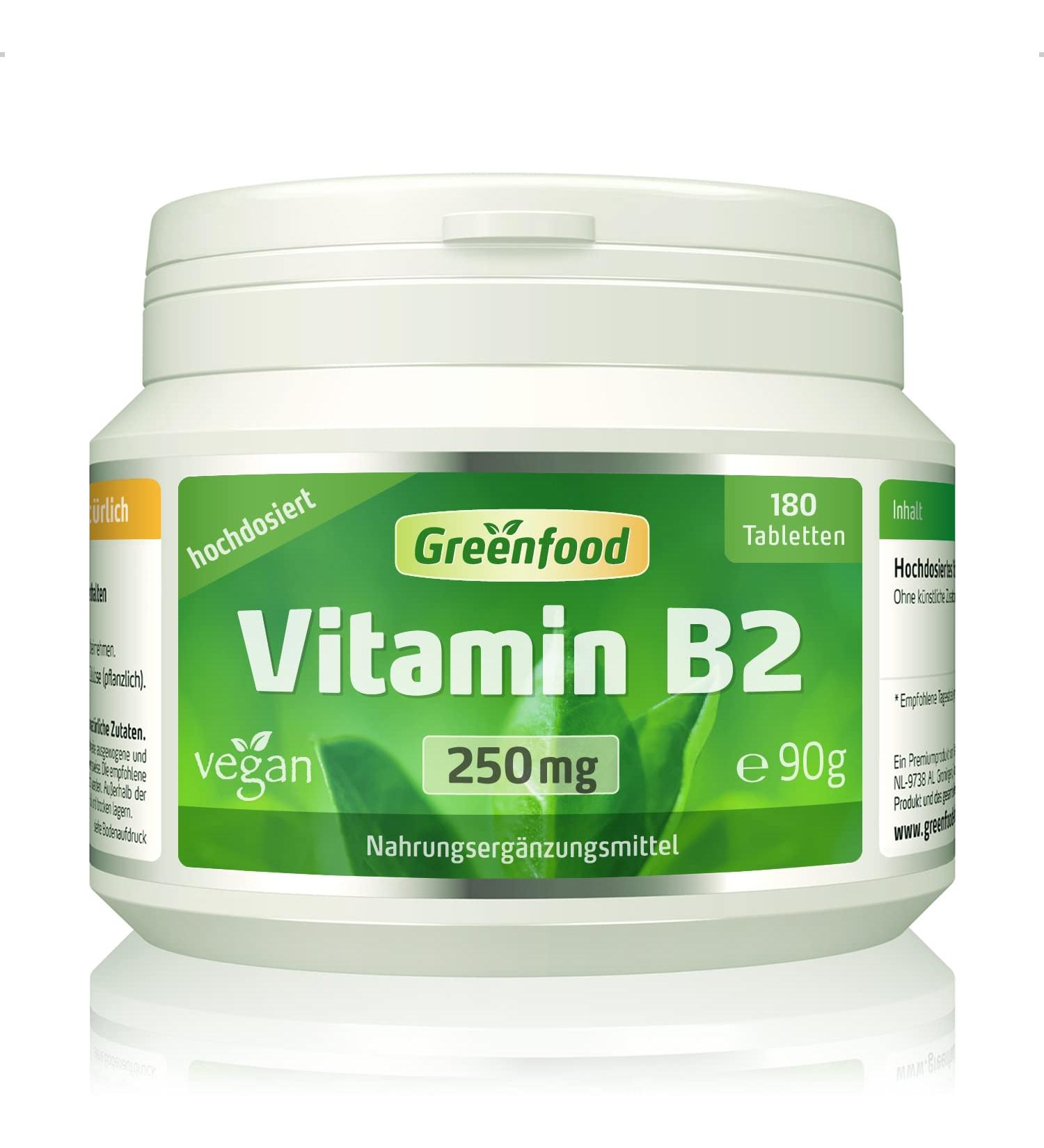 Buy Vitamin B2 (Riboflavin) 250 mg - High Dose 180 Tablets for Energy Skin Vision & Nerves | Vegan & Non-GMO - Buy Online on GoSupps.com