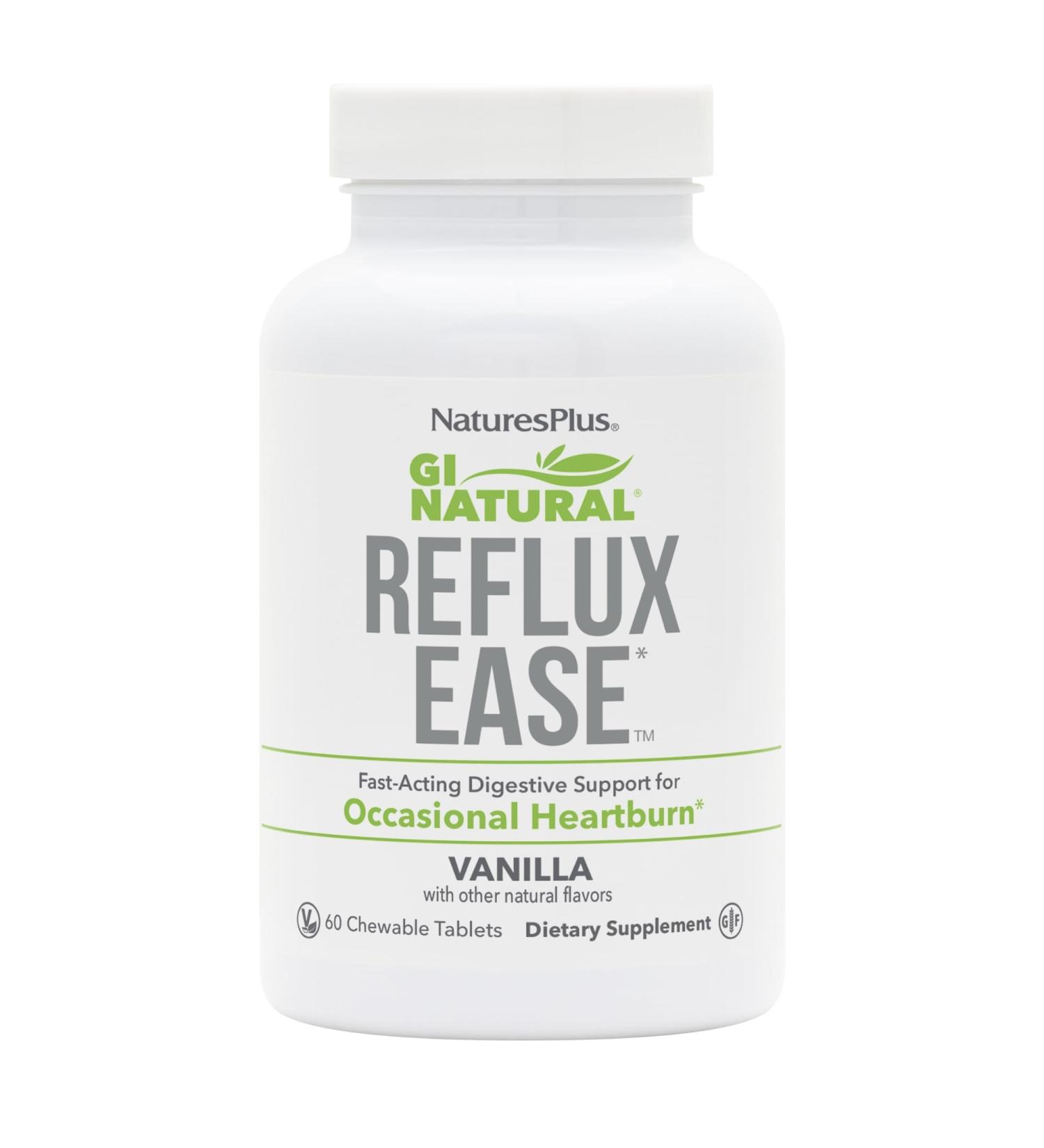 Natures Plus GI Natural Reflux Ease - 60 Chewable Tablets | Fast-Acting Digestive Support | Vegetarian & Gluten Free | International Shipping Available - Buy Online on GoSupps.com