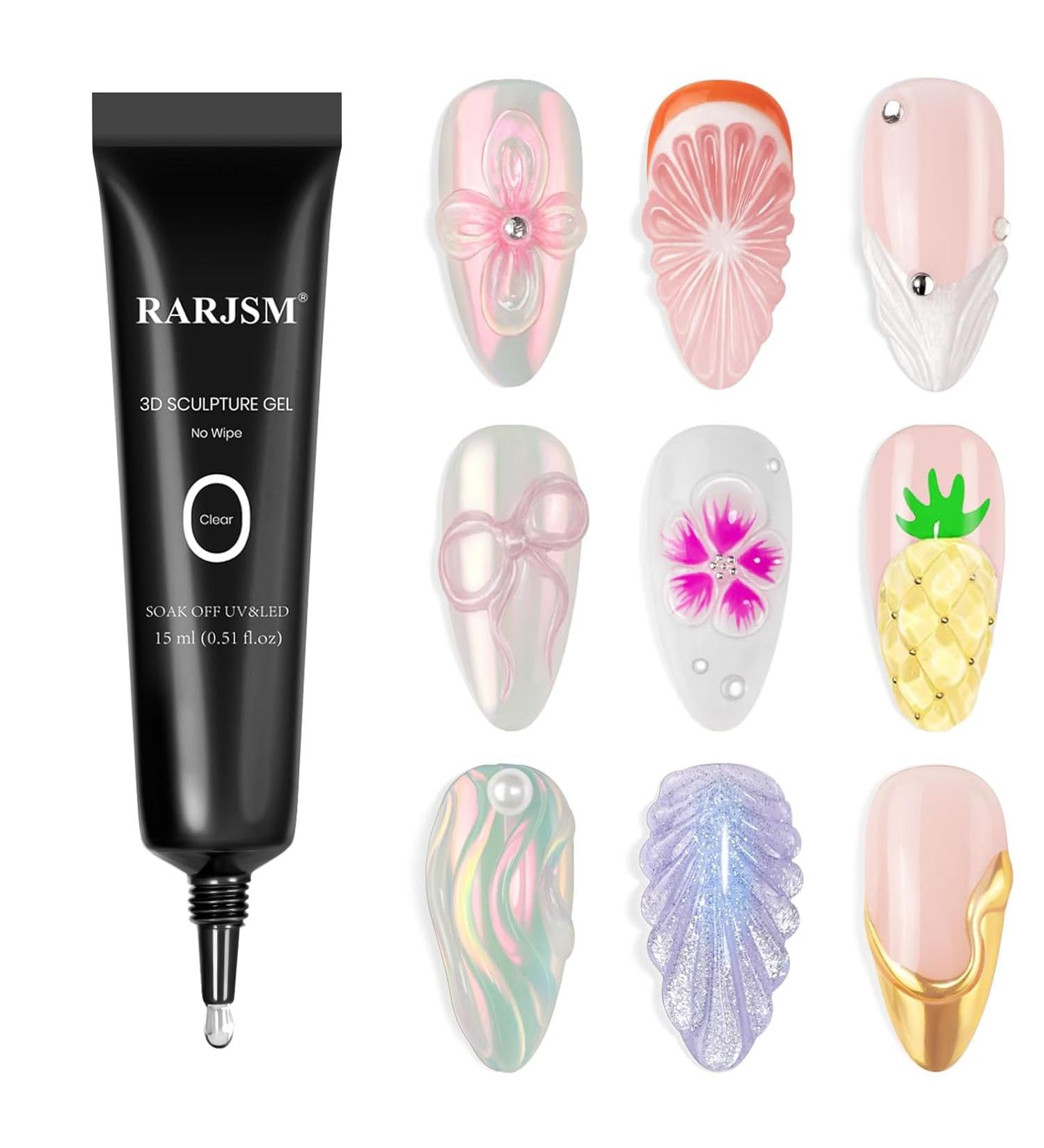 RARJSM No Wipe 3D Nail Art Sculpture Gel Clear Nail Charms Rhinestone Glue 3D Nail Craving Gel Polish Painting Drawing Sculpting Gel UV LED Curing Requires DIY Designs Nail Decoration Manicure - Buy Online on GoSupps.com