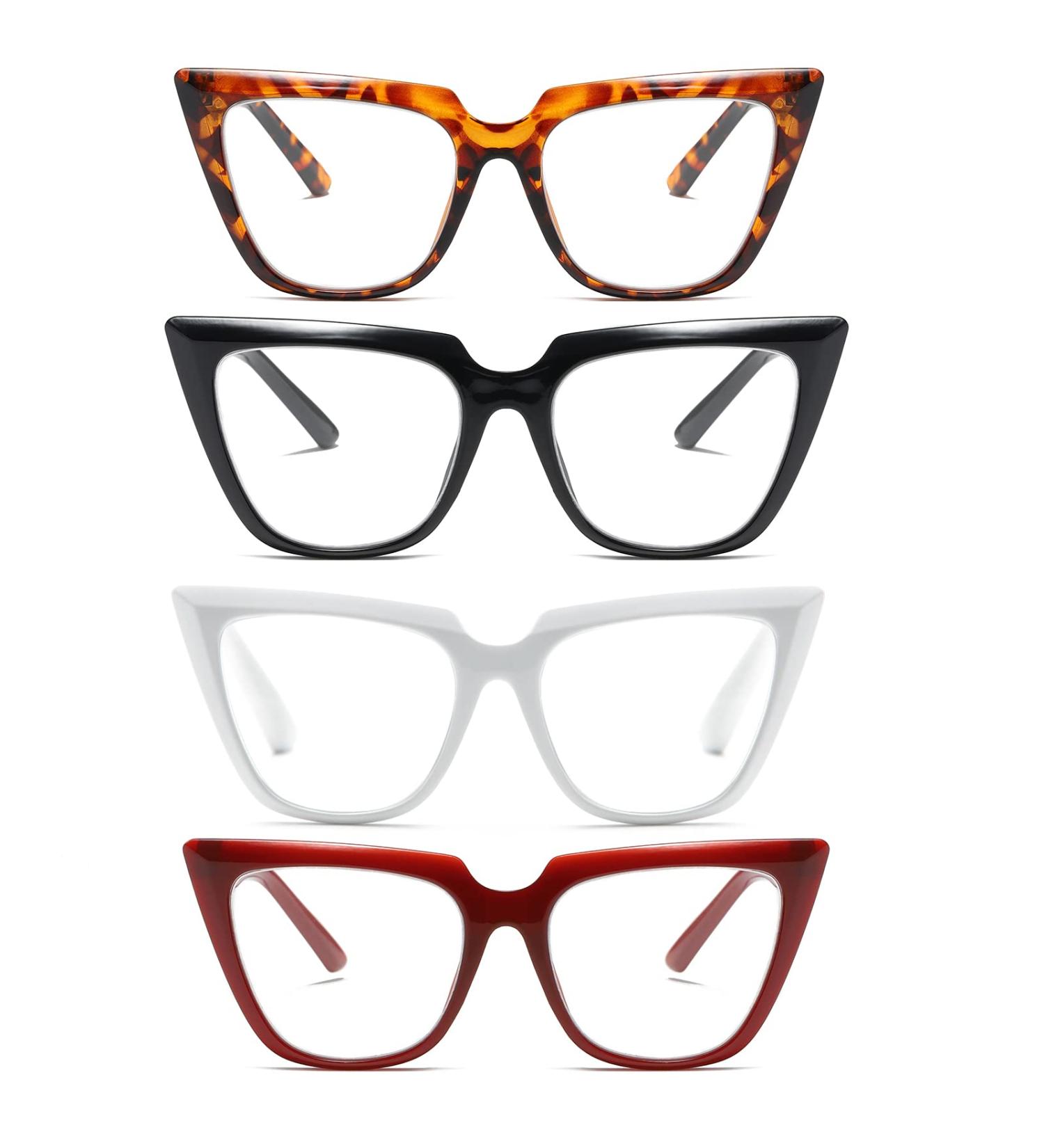 Shop KoKoBin 4 Pack Oversize Cat Eye Reading Glasses for Women - Blue Light Blocking Stylish Colors (Black Red Grey Leopard) - 1.25x Magnification - Buy Online on GoSupps.com