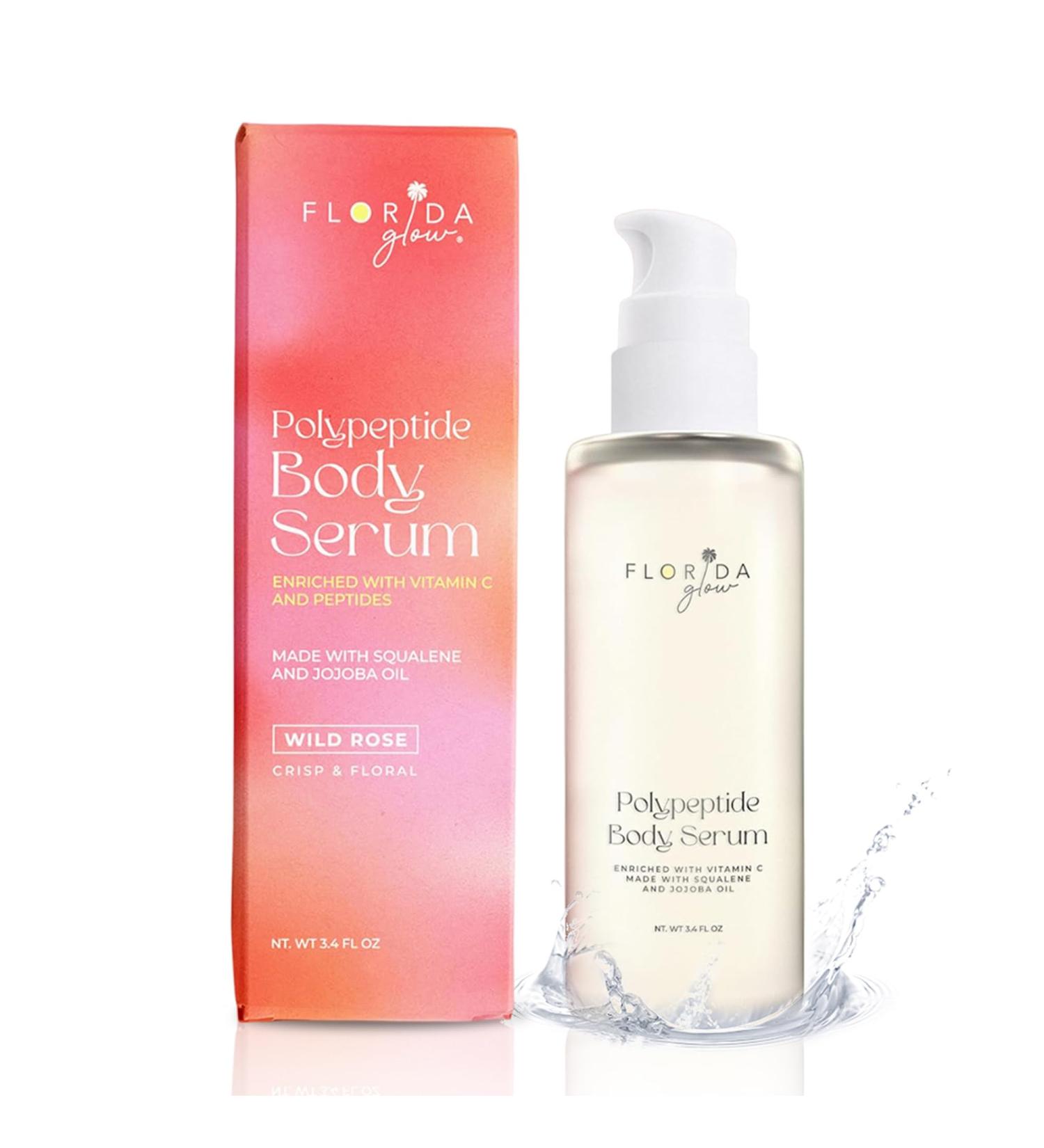 Polypeptide Body Oil by Florida Glow - With Squalene Jojoba Oil Peptides & Vitamin C - Body Oil for Women and Men - Collagen Boosting Serum for Body Skincare (Wild Rose) - Buy Online on GoSupps.com