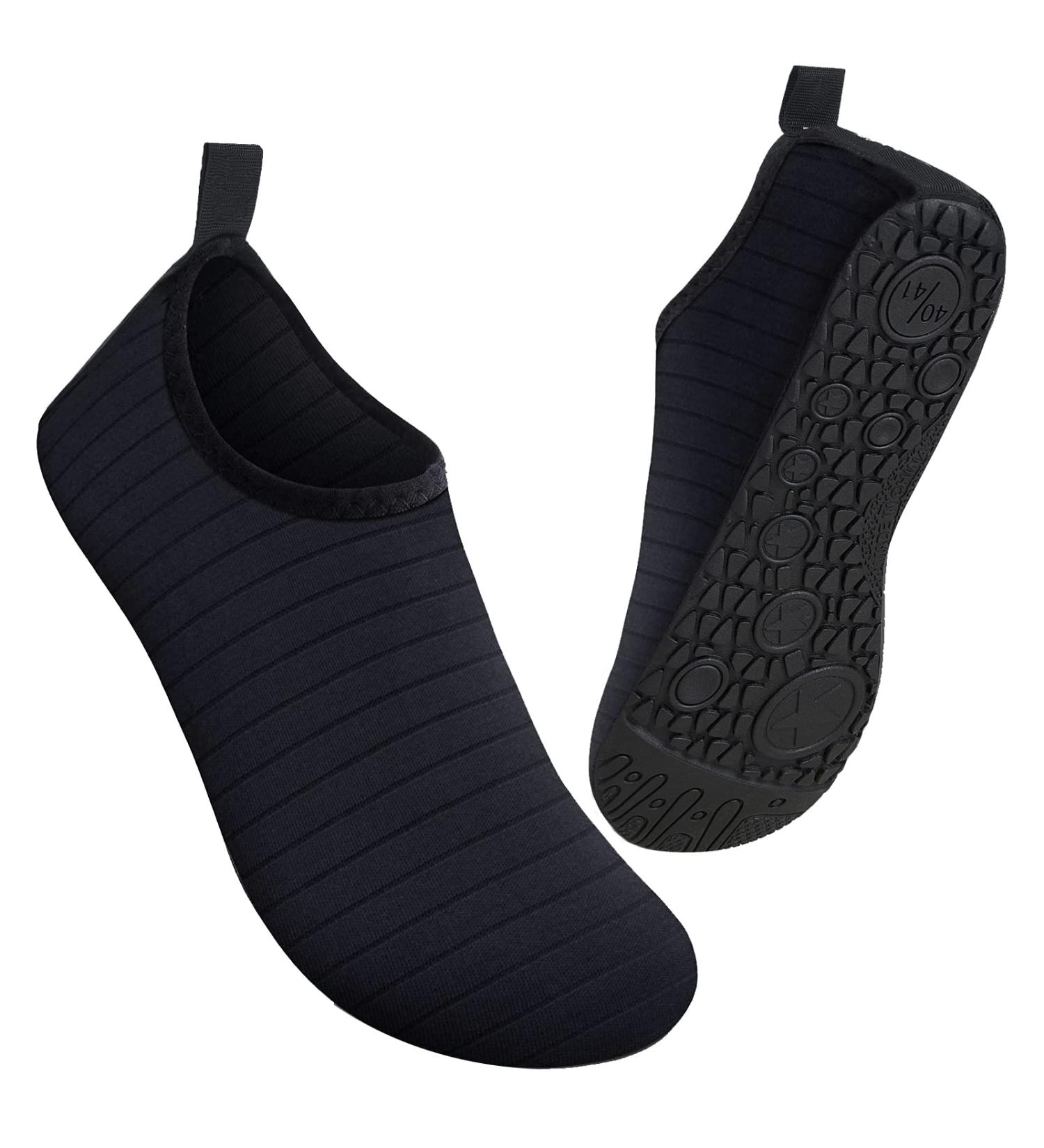 Metog Water Shoes Quick-Dry Aqua Socks Barefoot Slip-on for Beach Swim Yoga - Lit-stripe Black - Buy Online on GoSupps.com