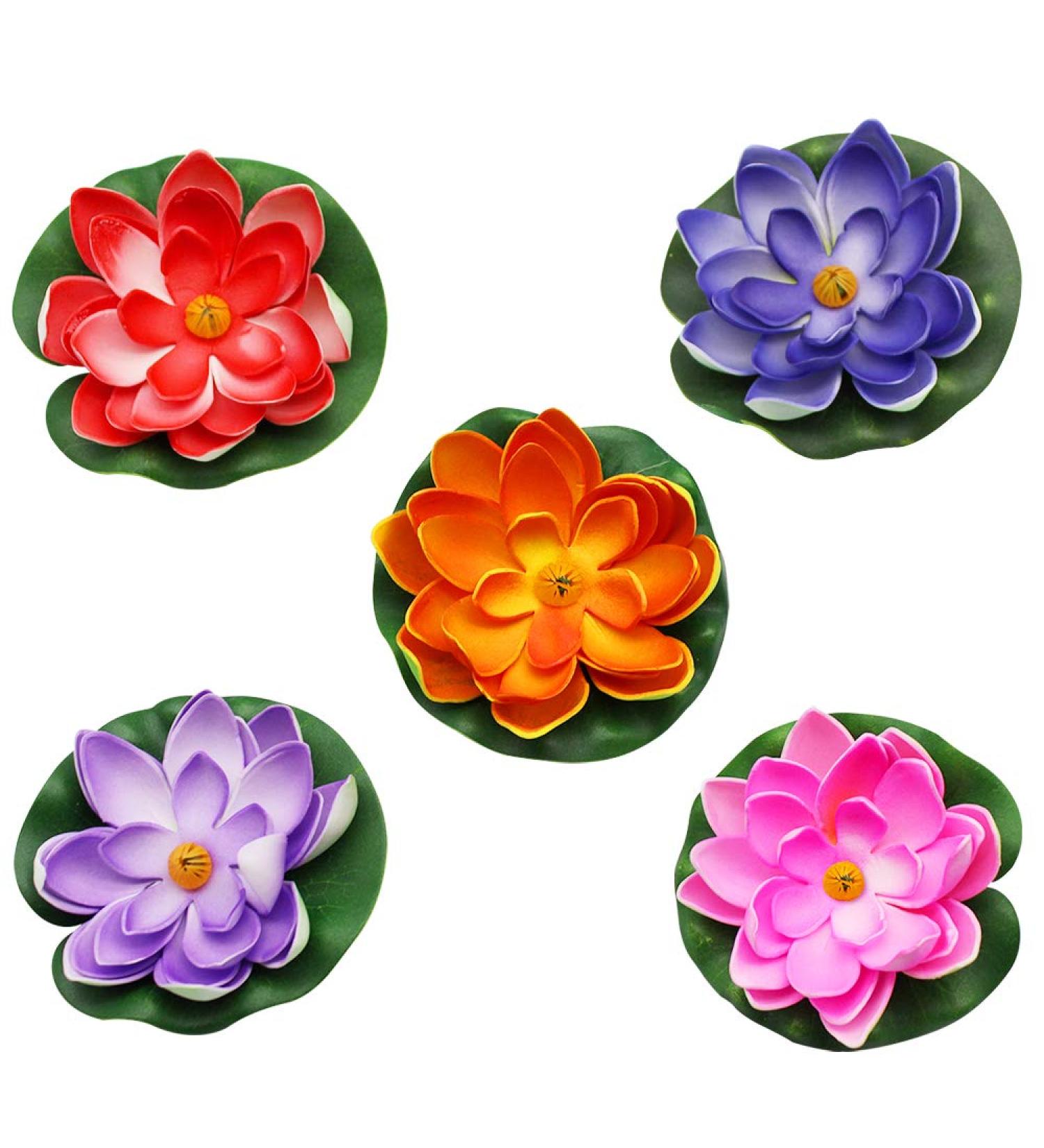 Peak-EU 5 Pcs Artificial Water Lilies | 10cm Floating Lotus Flowers for Aquarium & Pond Decoration - Buy Online on GoSupps.com