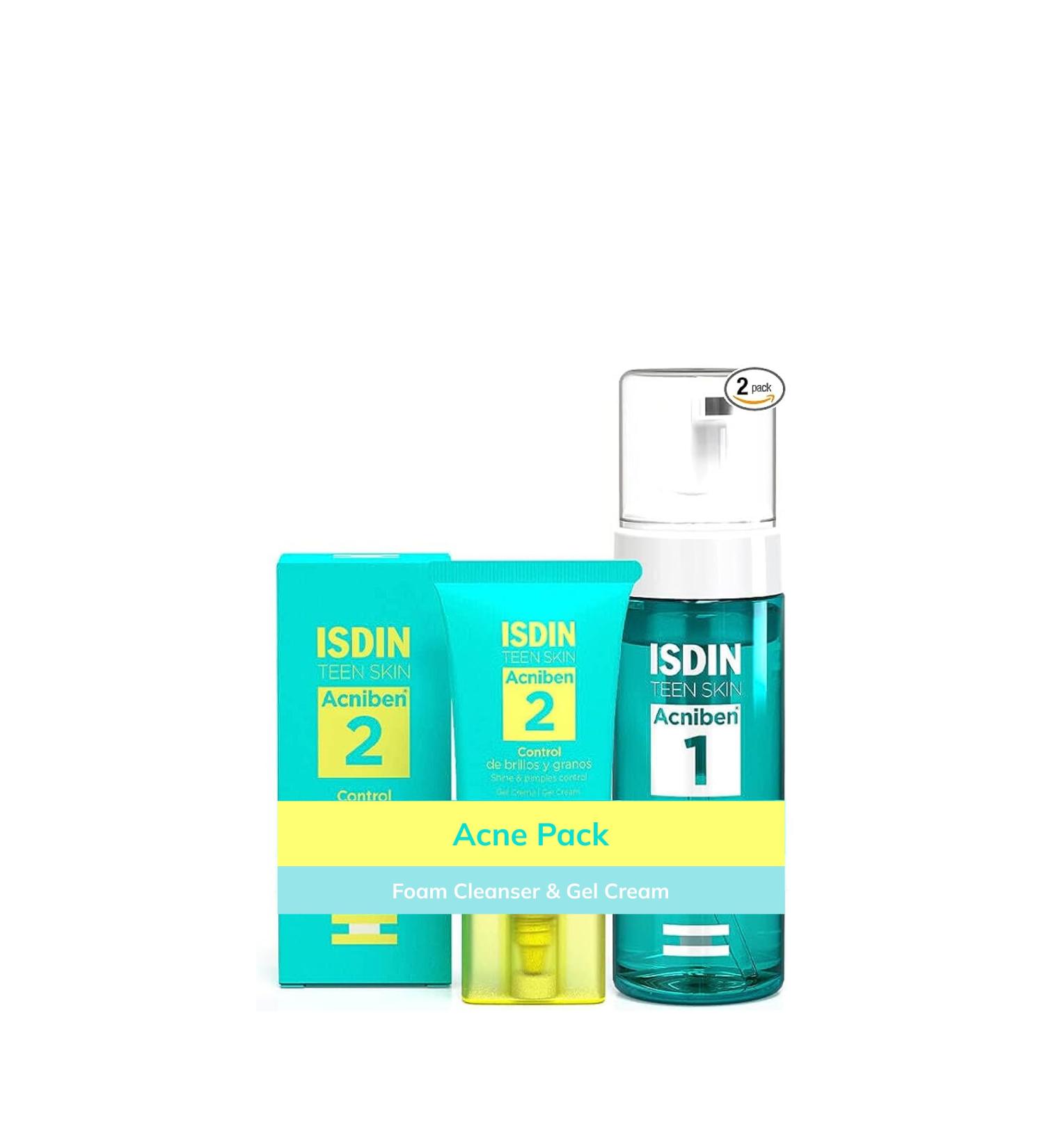 ISDIN Acniben Pack Purifying Cleanser Foam & Gel Cream Control of Shines and Pimples daily facial care for oily or acneprone skin set of 2 - Buy Online on GoSupps.com