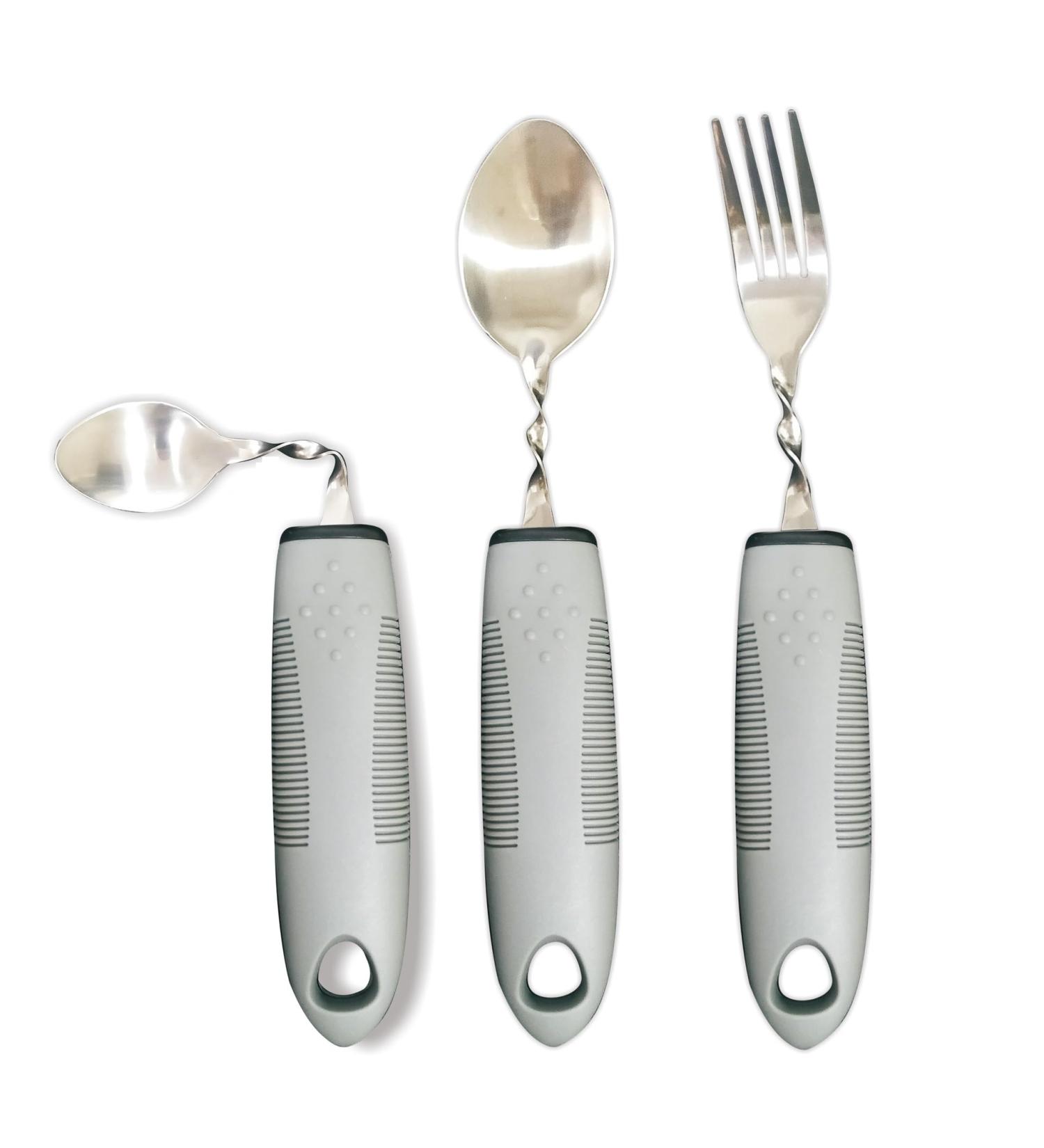 Easy Grip Extra Wide Bendable Cutlery Set for Elderly and Disabled - 3PCS Grey - Buy Online on GoSupps.com