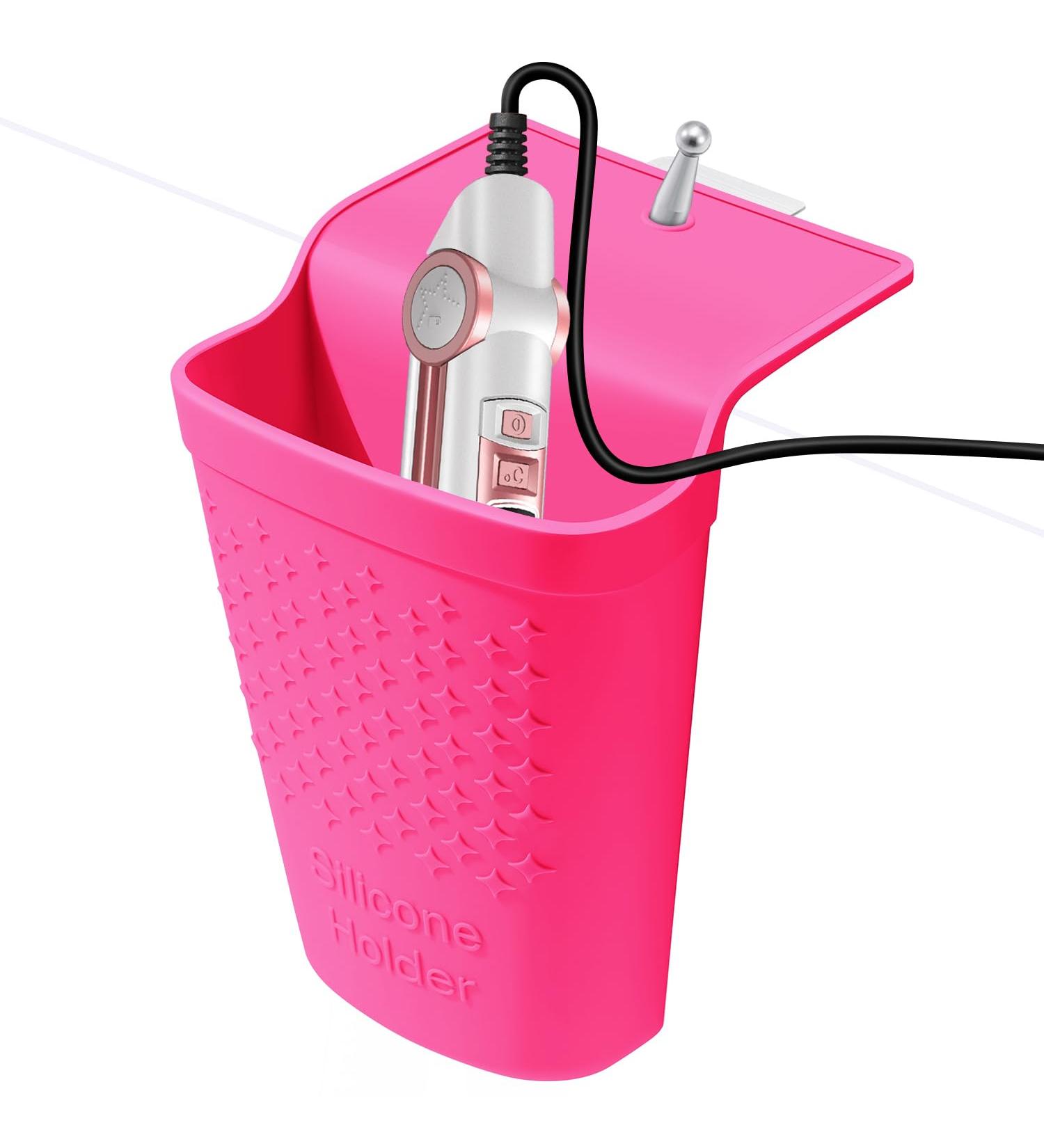 Silicone Holder for Curling & Flat Irons | Heat Resistant Pouch Organizer | Hot Pink | Hair Tool Accessory with Stainless Steel Hook - Buy Online on GoSupps.com