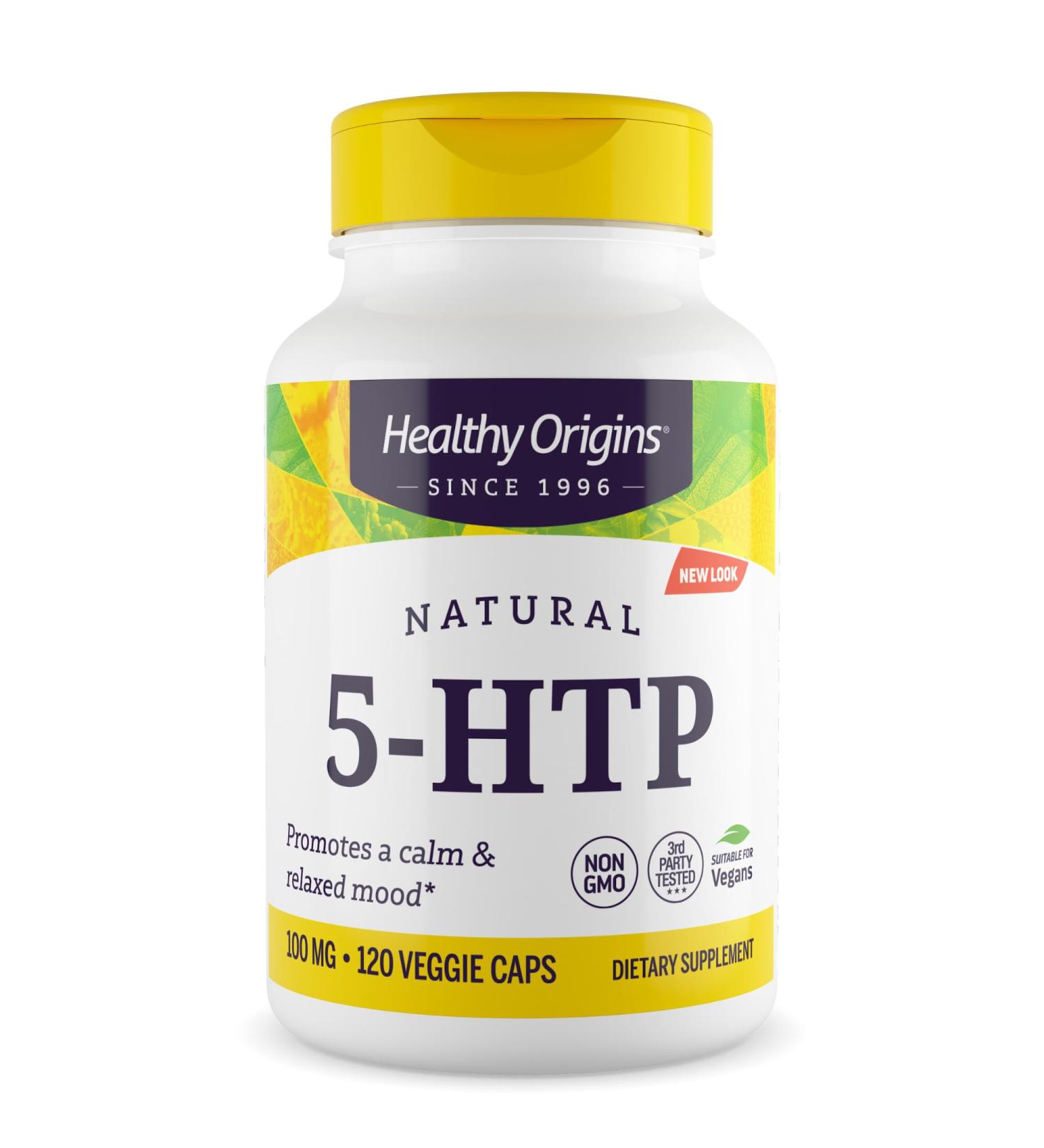 Healthy Origins - 5-HTP 100mg 120 Veggie Capsules (5-Hydroxytryptophan) Non-GMO Gluten-Free Vegan - Buy Online on GoSupps.com