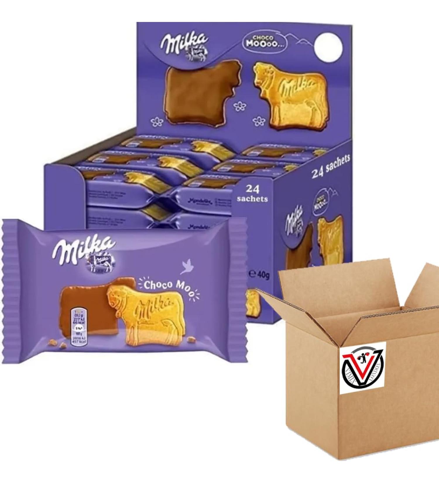 Milka Choco Moo Cow Biscuits 40g - A Crispy Biscuit with a Layer of Milka Alpine Milk Chocolate | VIMIX (24 Packs(Full Box))