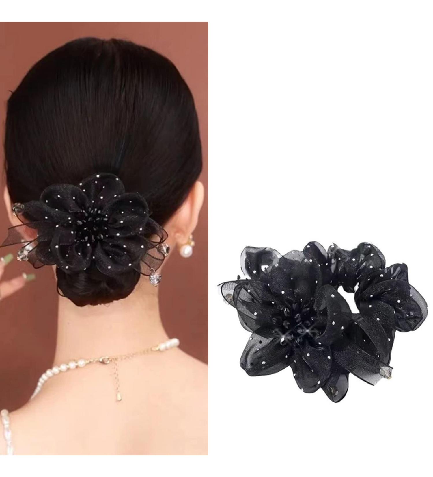 Elegant Elastic Hair Scrunchy with Rhinestone & Gypsophila Flowers - Hair Accessory for Girls, Women, Bride | AsggBah 1pc - Buy Online on GoSupps.com