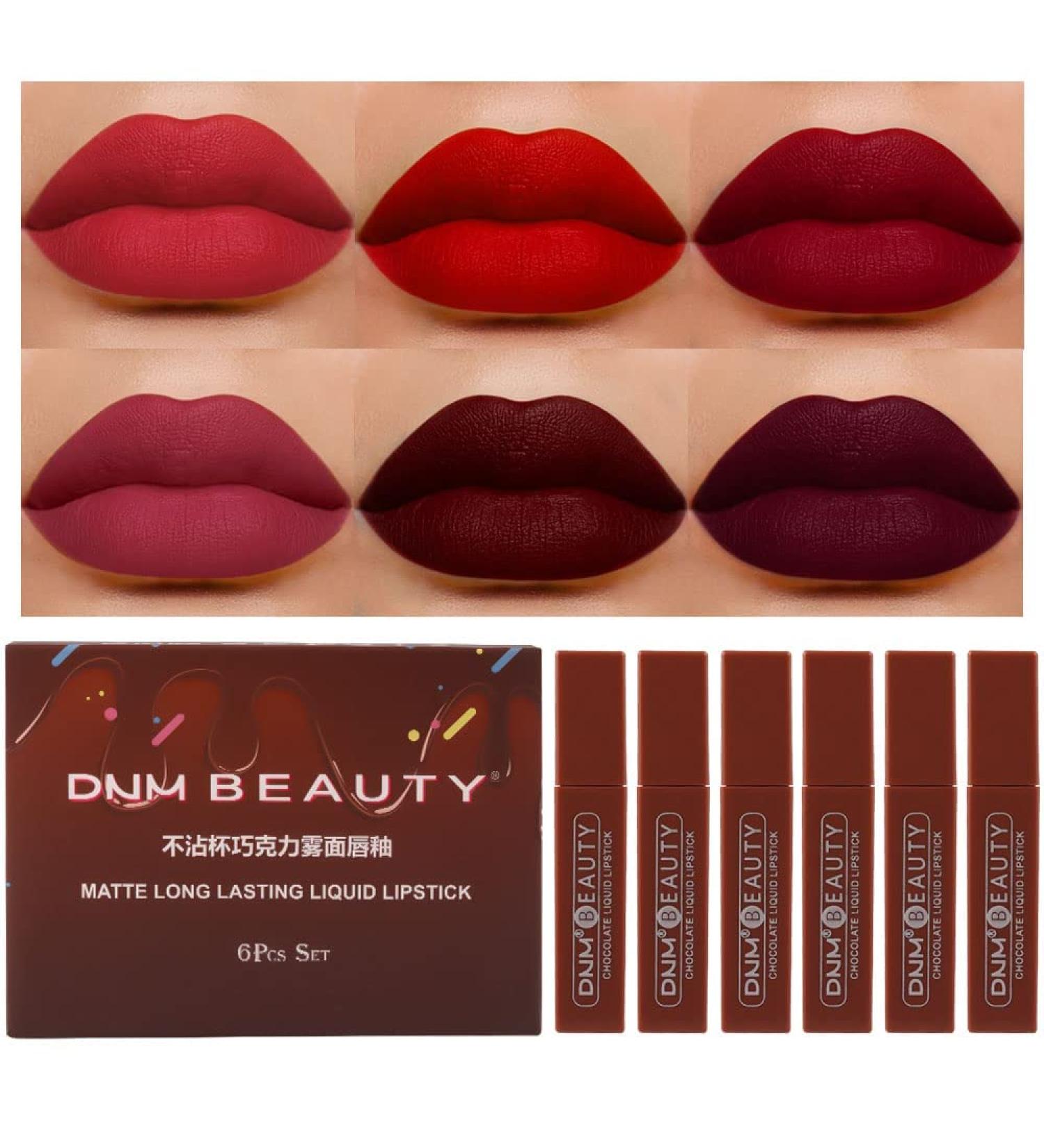 Chocolate Matte Liquid Lipstick Set for Women - Deep Dark Red, 6 Pcs, Long Lasting 24 Hour Stay, Makeup Stain Kit, Labiales Matte Mate Larga Duracion - Set02 - Buy Online on GoSupps.com