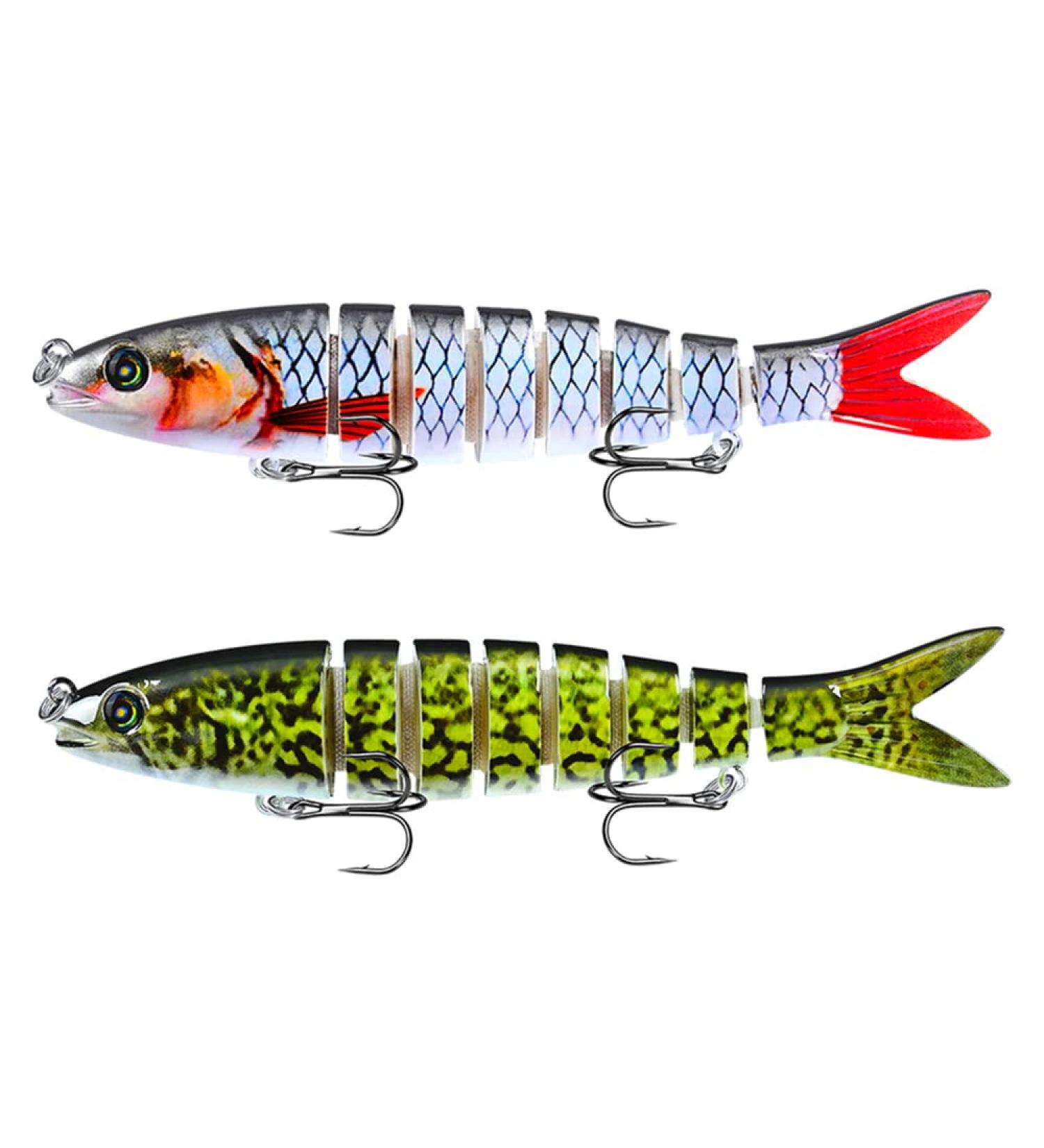 CAM2 Artificial Bait 2 Pieces Multi Jointed Wobbler Bait Swimbait Jerkbait Bass Bait Fishing Tool for Predatory Fish with 2 Treble Hooks Rubber Fish Green White - Buy Online on GoSupps.com