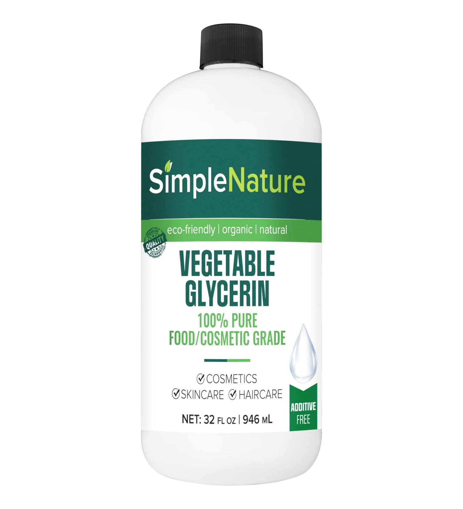 100% Pure Vegetable Glycerin - 32 oz - Natural Pure Food/Cosmetic Grade for Skincare, Haircare, Cosmetics, Soapmaking, Crafts - Softening & Moisturizing Multipurpose Humectant 32 Fl Oz (Pack of 1)