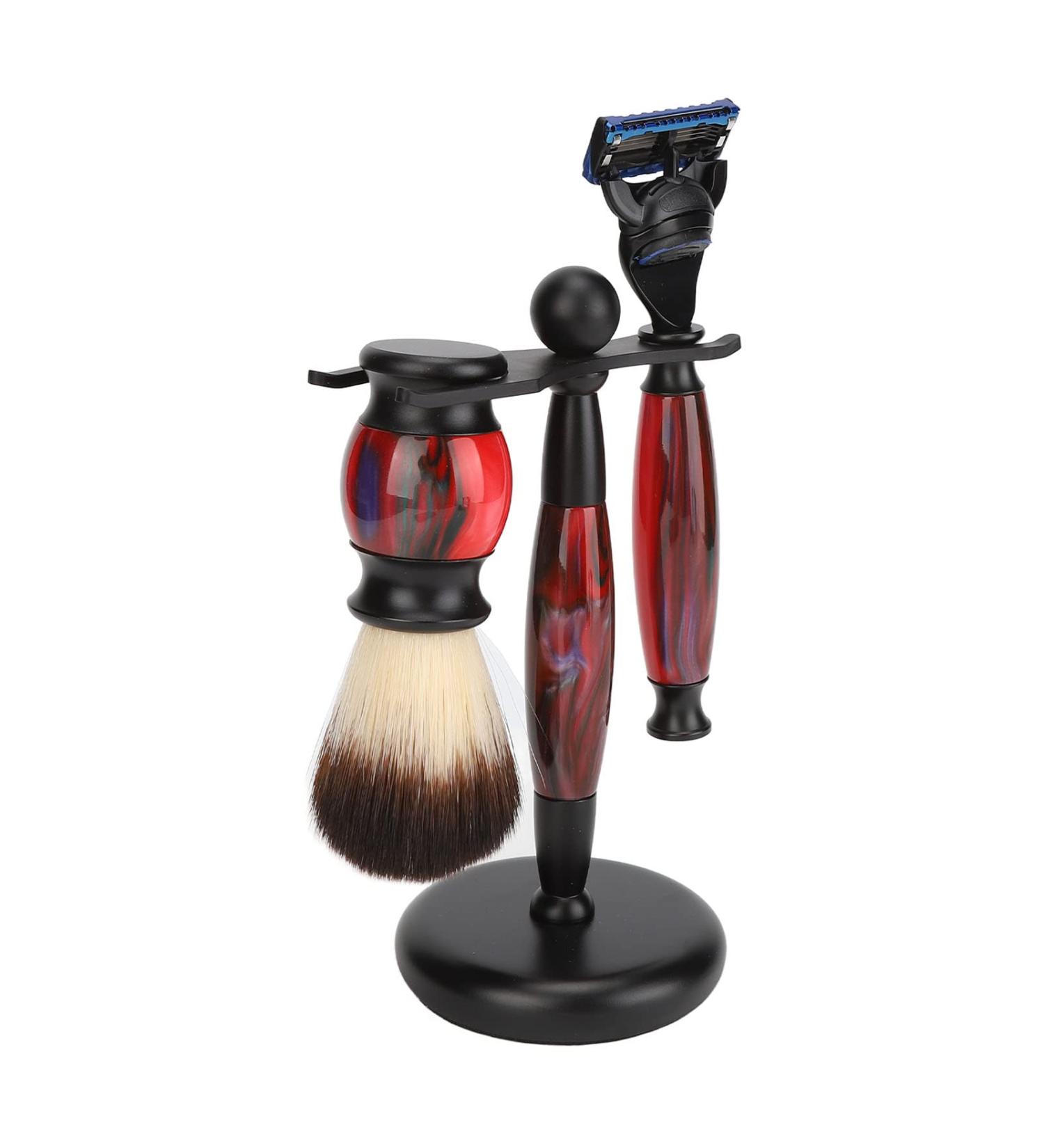 Premium 3-Piece Shaving Brush Set - Lightweight Resin Holder for Men | Portable Beard Grooming Essential - Buy Online on GoSupps.com