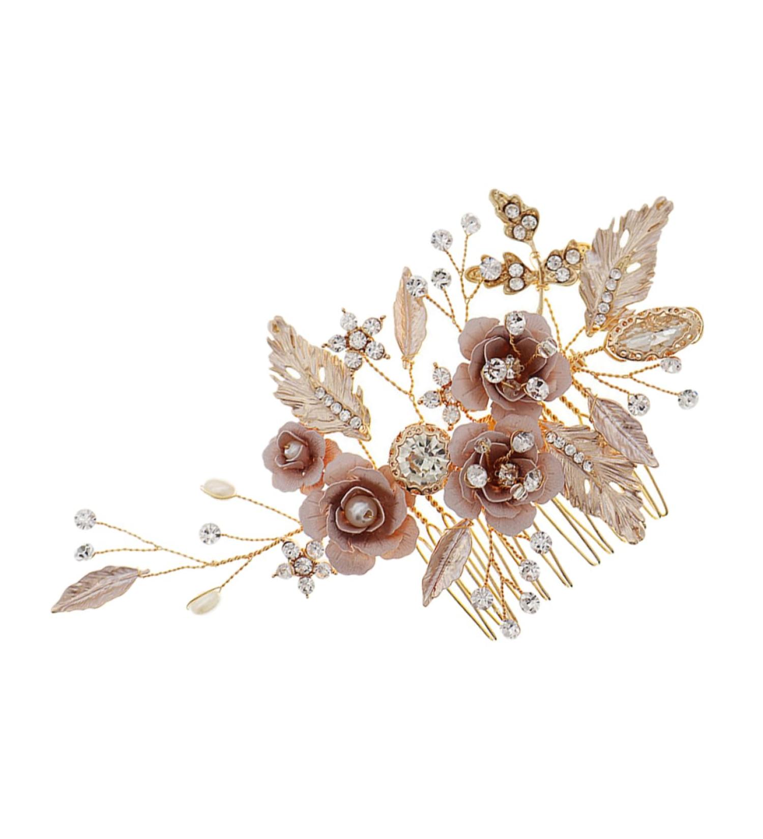 SKISUNO Flower Leaf Comb Wedding Hair Accessories Bridal Hair Accessories Wedding Hair Comb Flower Bridal Hair Comb Crystal Bridal Hair Comb Headgear Rhinestones Bride Alloy Rhinestone - Buy Online on GoSupps.com