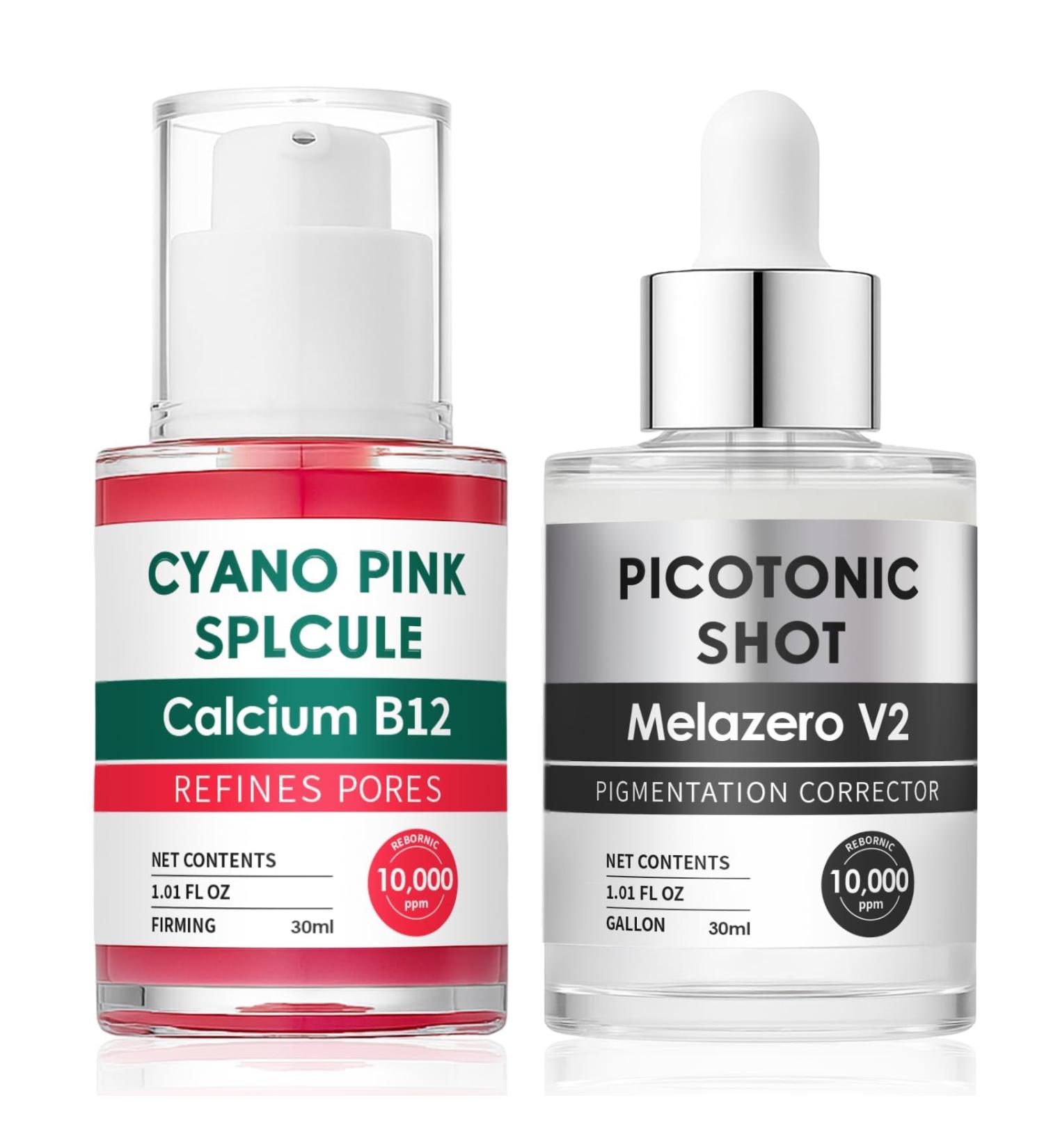 Cyano Pink Spicule Serum + Picotonic Shot Ampoule Duo - Korean Serum for Face with Alpha Arbutin Niacinamide Calcium - Buy Online on GoSupps.com