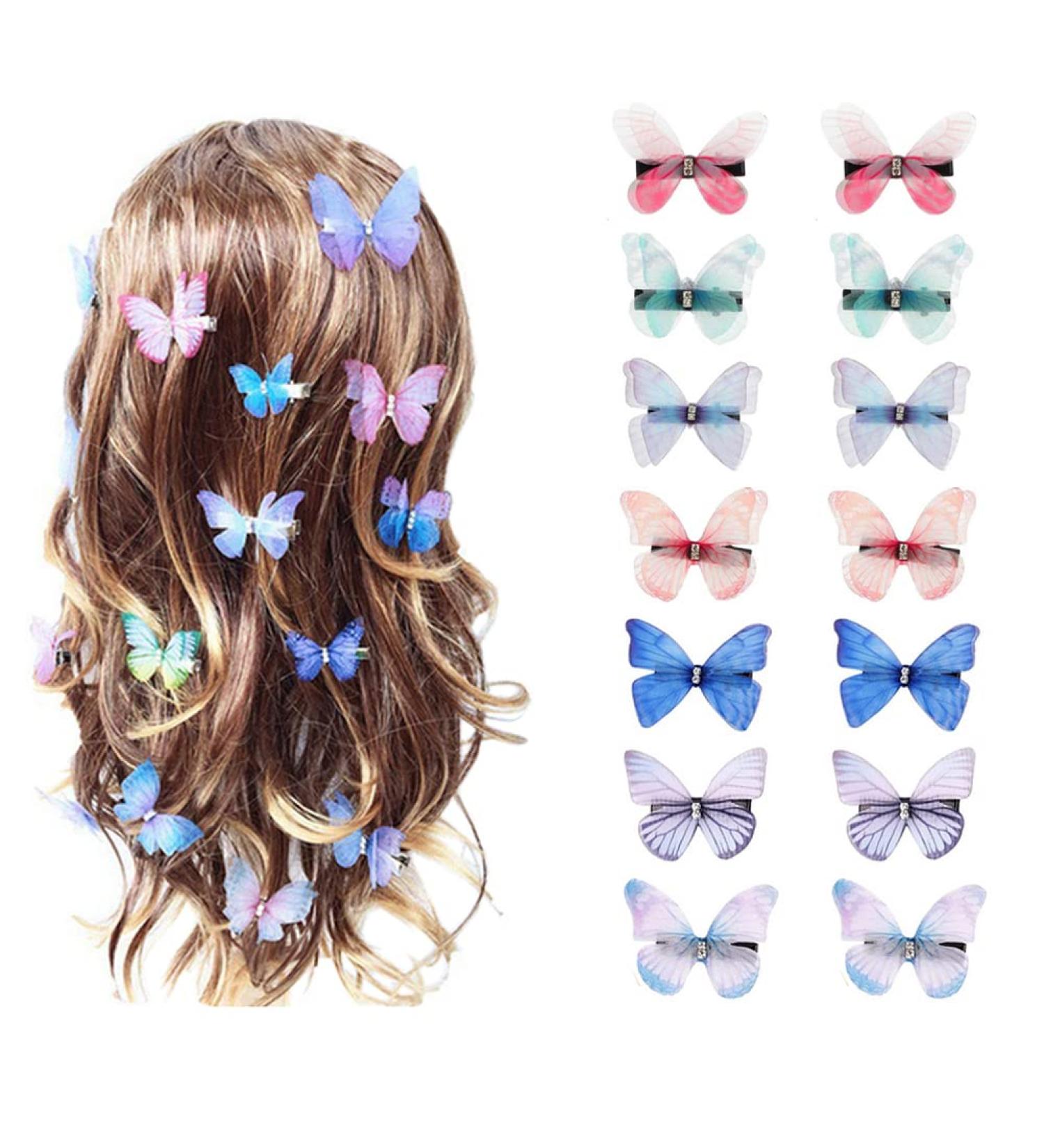 Colorful Chiffon Butterfly Hair Clips - Set of 20 | Non-Slip Organza Wings Ribbon Wrapped Alligator Barrettes for Women and Girls - Buy Online on GoSupps.com