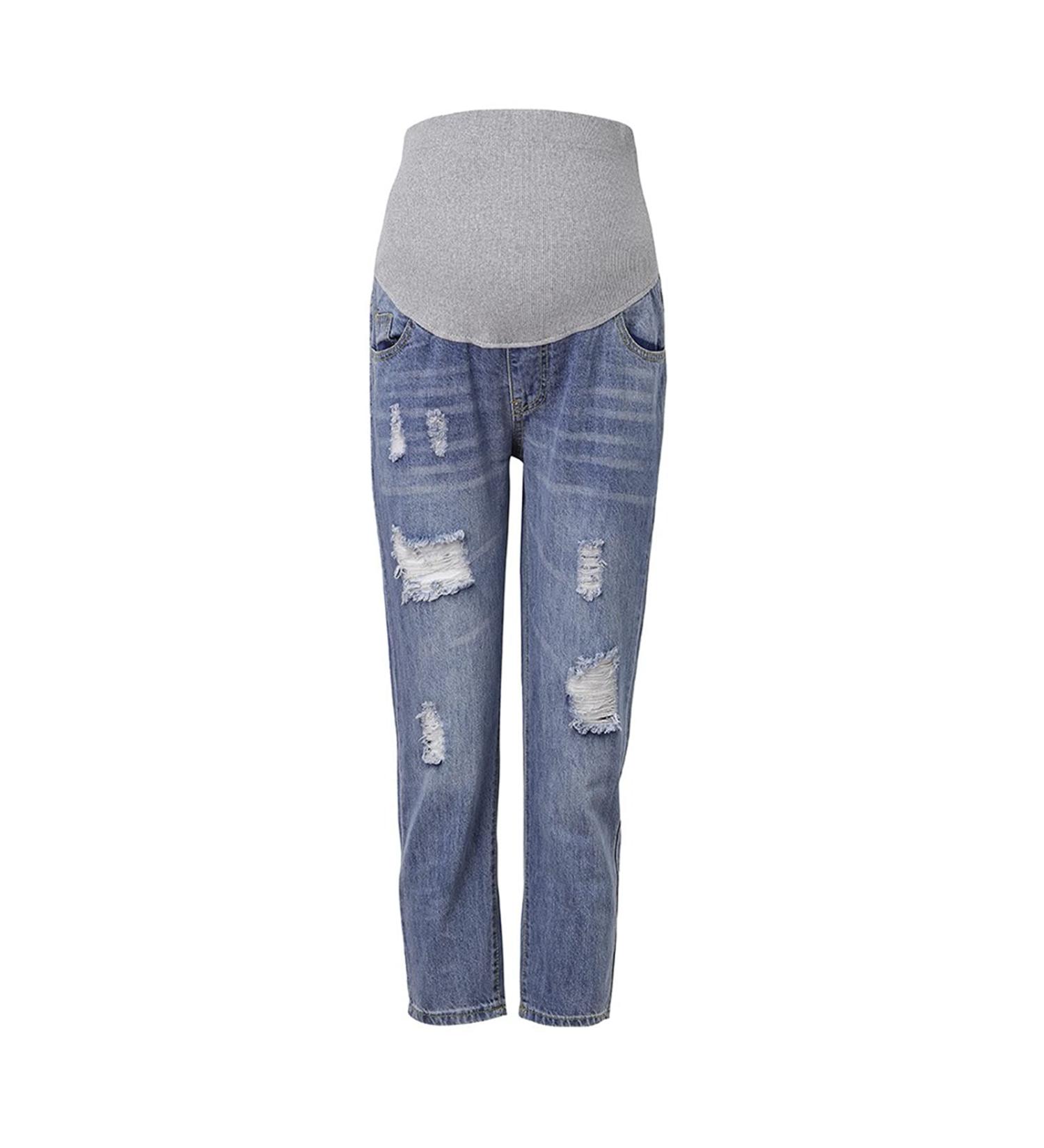 Spritumn-Home Maternity Jeans for Women UK | Solid Blue Skinny Slim Fit Ripped Jeans | Over The Bump Vintage Stretch Denim Leggings XXL | Pregnant Women Fashion Trousers - Buy Online on GoSupps.com