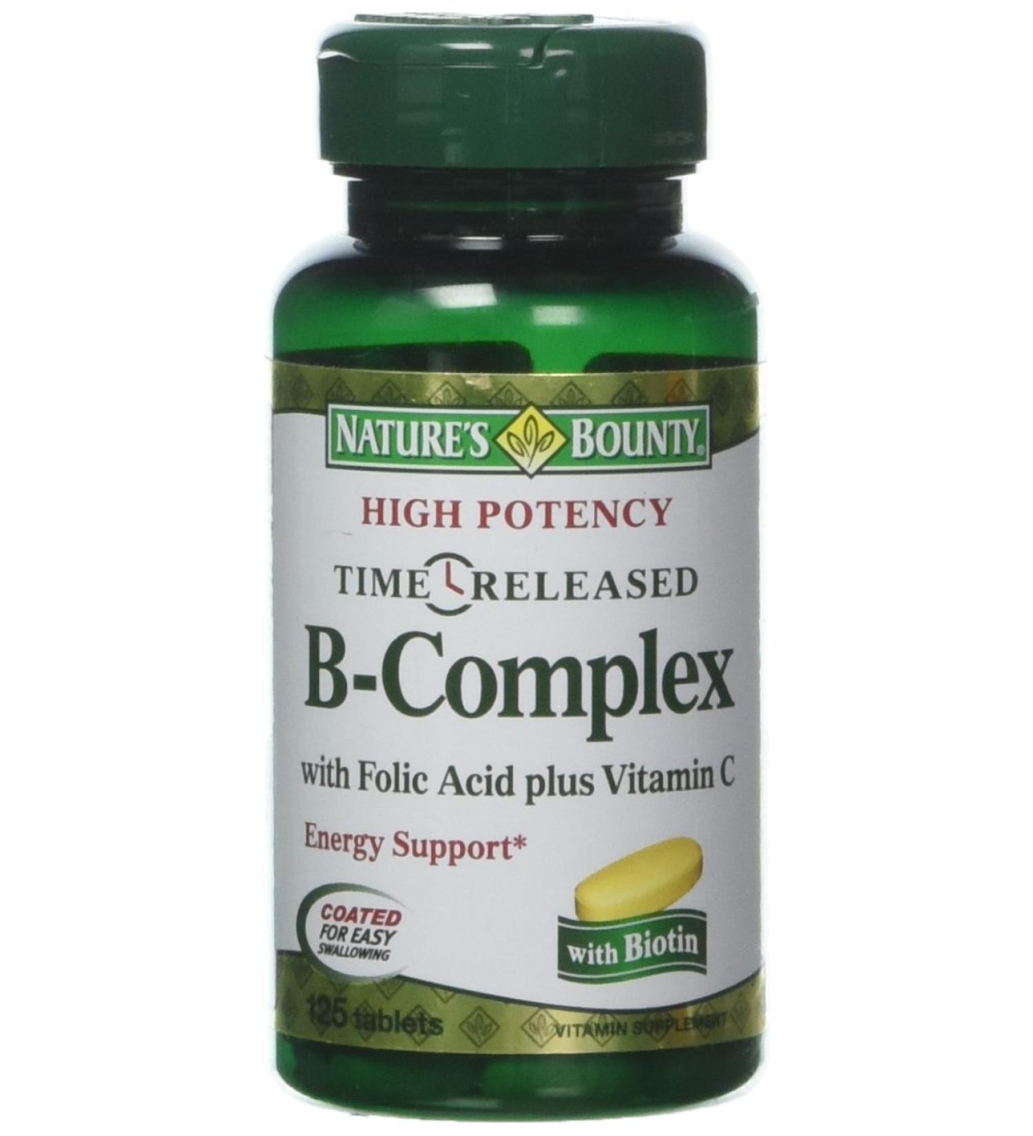 Nature's Bounty B-Complex Time Released - 125 Coated Tablets for Energy & Wellness - Buy Online on GoSupps.com