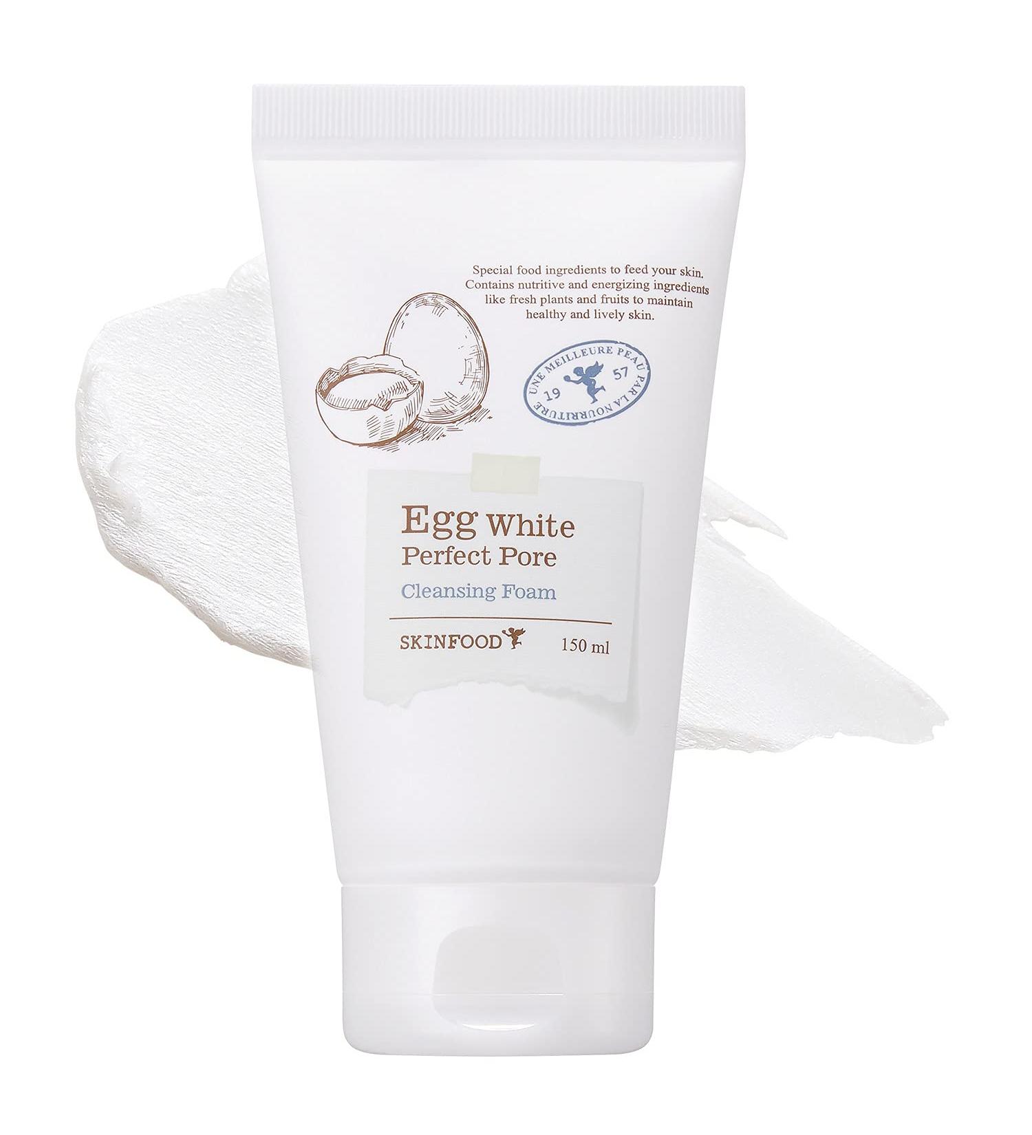 SKINFOOD Egg Pore Cleansing Foam 150ml - Light & Smooth Feeling Egg White Enriched Bubble Facial Foam Cleanser Pores Clogging & Blackheads Reducer For Oily and Combination Skin (5.07 fl.oz.)