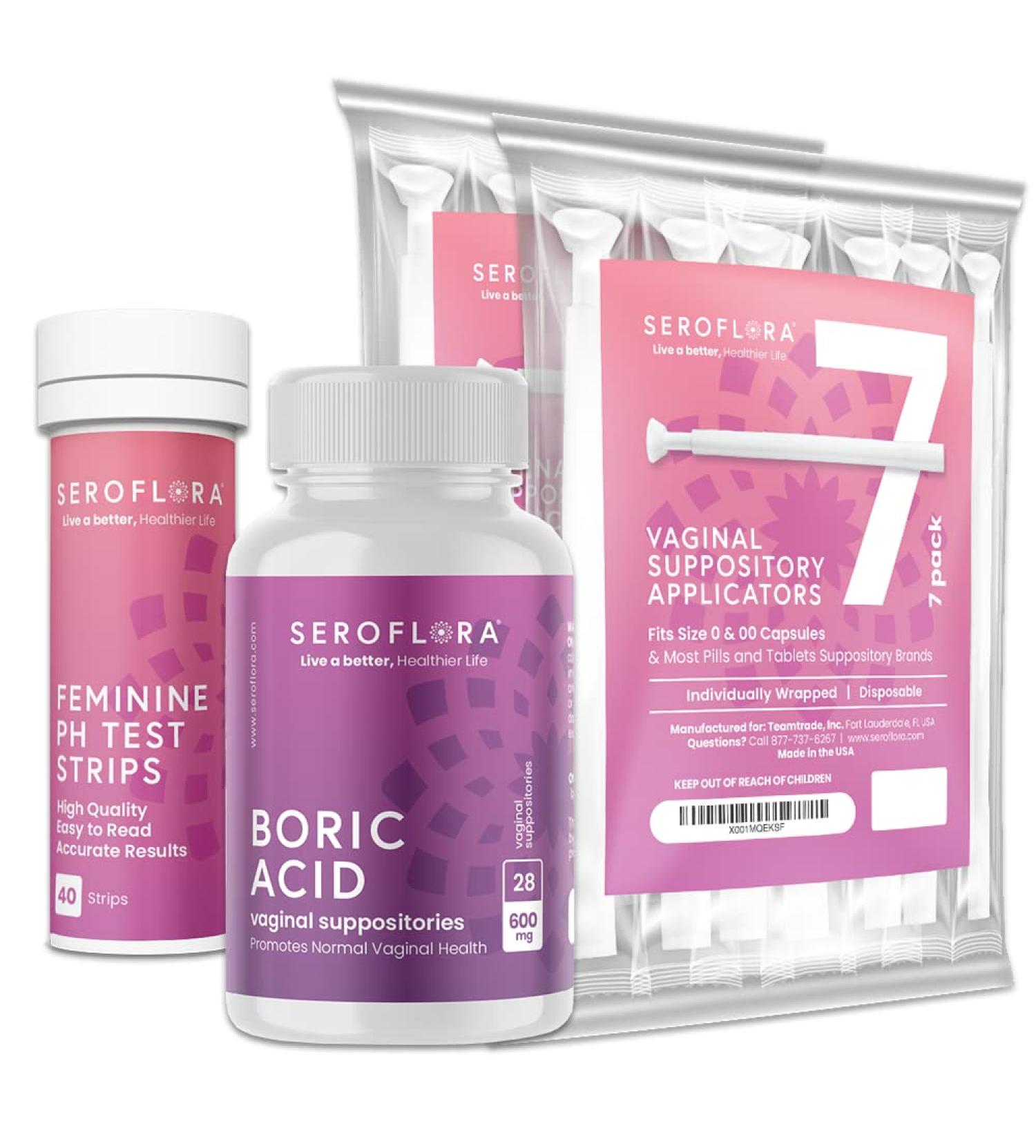 Boric Acid Vaginal Suppositories (28ct) with Applicators, pH Test Strips - Odor & Infection Support (40ct) - Buy Online on GoSupps.com