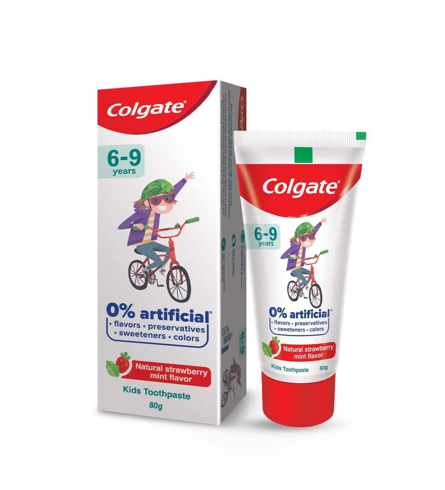 Colgate Toothpaste for Kids (6-9 Years) Natural Strawberry Mint Flavour Tooth Paste with 0% Artificial Flavors Preservatives Sweeteners & Colors - 80 G Tube Cavity Protection - Buy Online on GoSupps.com
