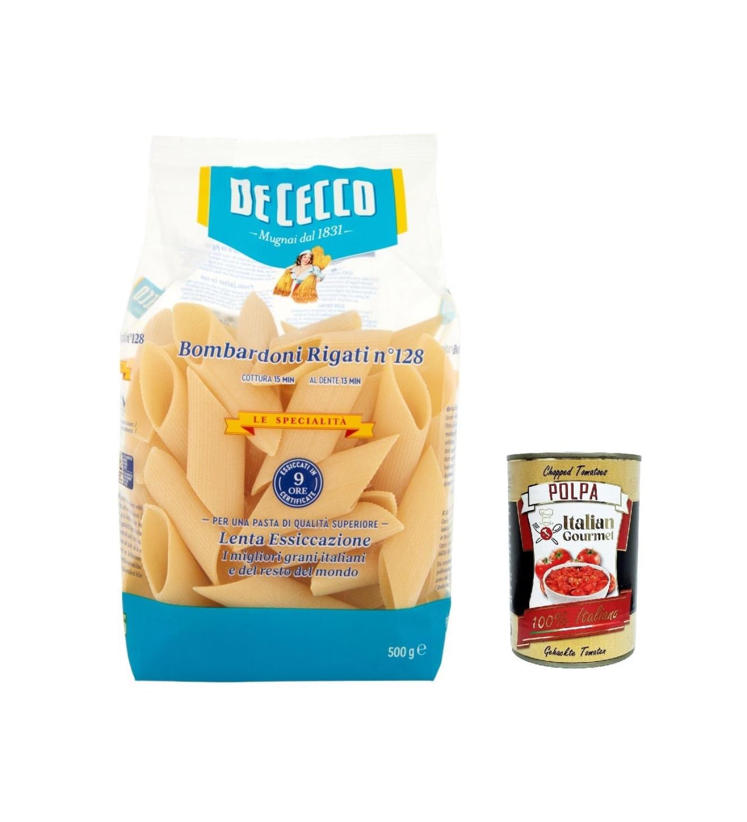  Italian Gourmet E.R. Bombardoni rigati n 128 100% Italian pasta 500g + Italian Gourmet polpa 400g - Buy Online on GoSupps.com