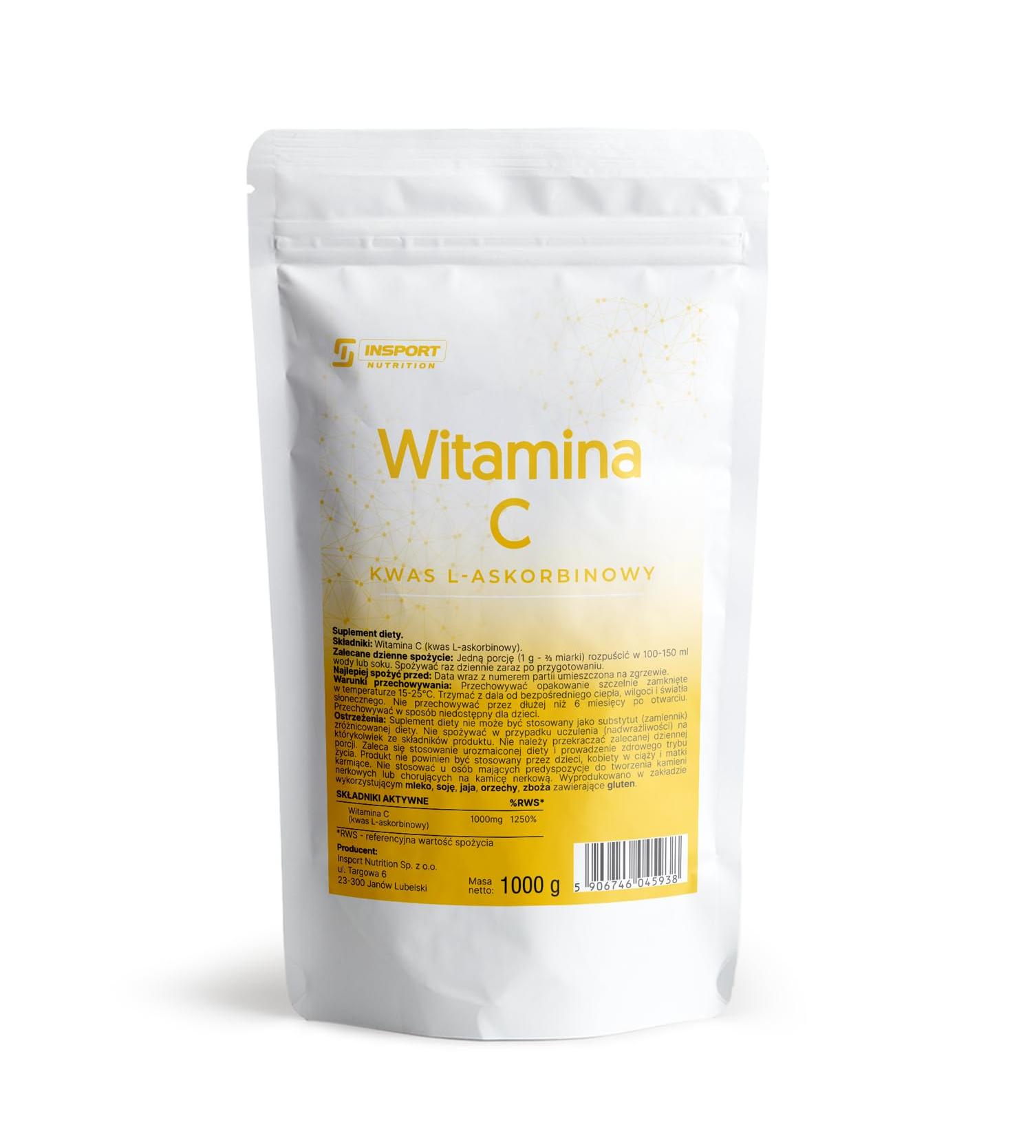  INSPORT Nutrition Vitamin C - L-ascorbic acid - 1000 g powder - 1000 mg of vitamin C per serving - High-dose vitamin C powder - Buy Online on GoSupps.com